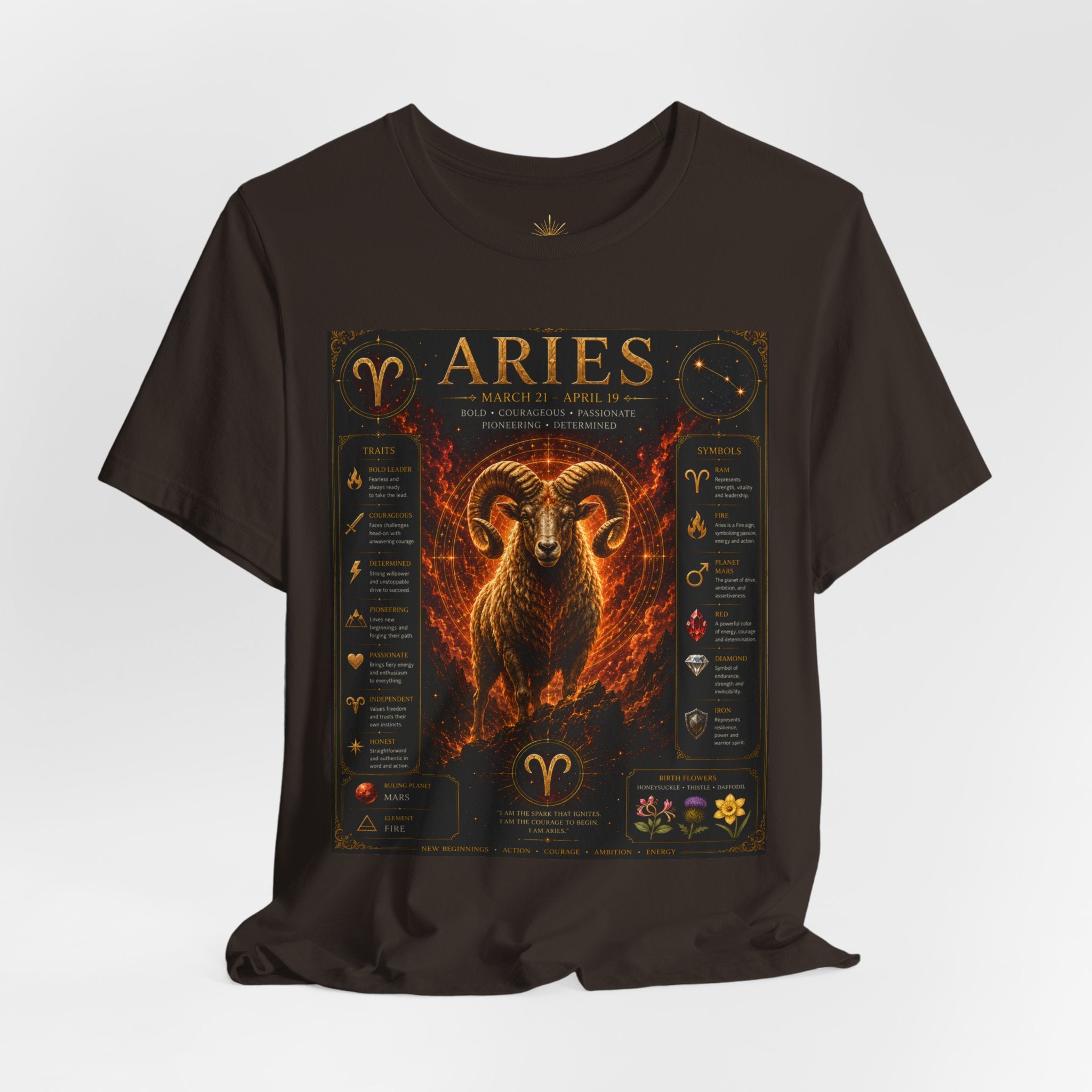 Aries Zodiac Tee — Fiery Ram Horoscope T-Shirt (Aries traits & dates)