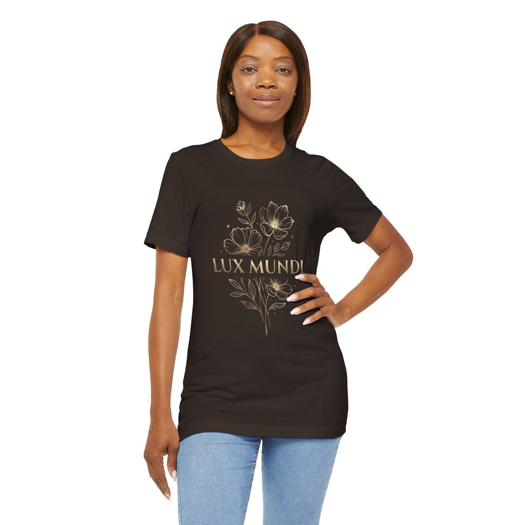 Lux Mundi Floral Tee — "The light shines in the darkness" Inspirational Christian T‑Shirt