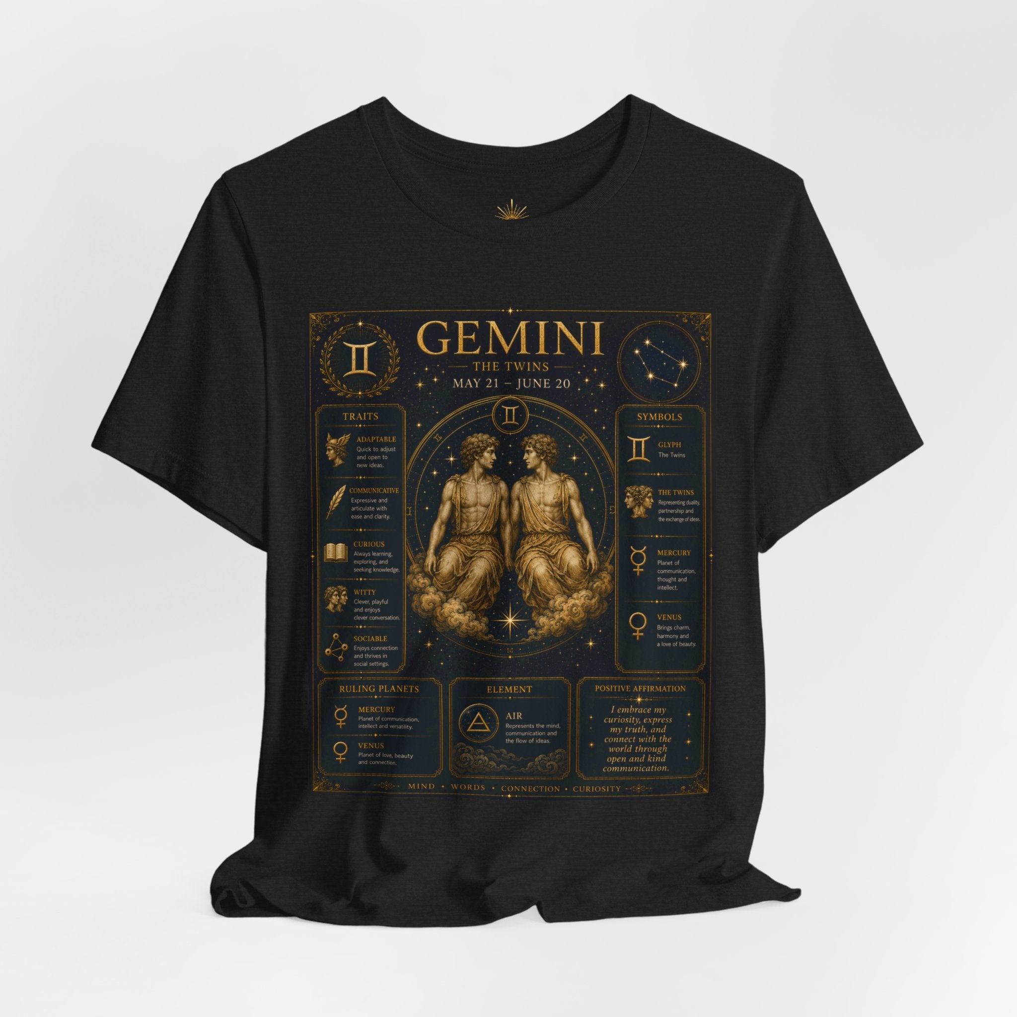 Gemini Zodiac Tee — Vintage Astrology Horoscope Shirt (May 21–June 20)