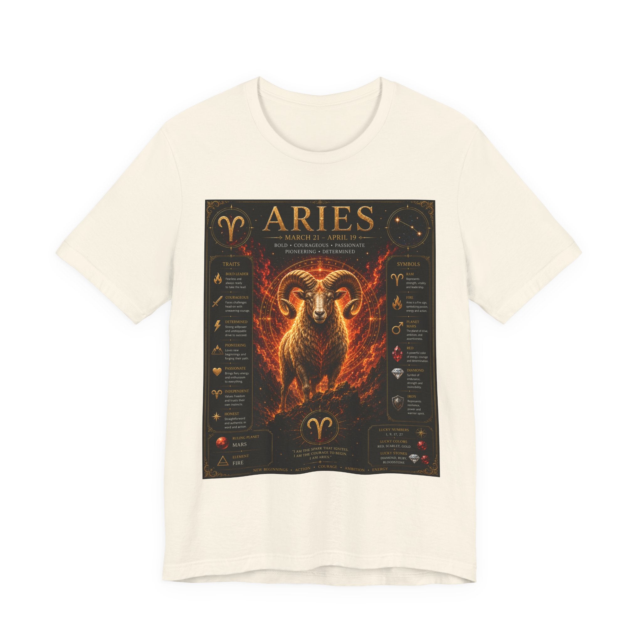 Aries Zodiac Tee — Fiery Ram Horoscope T-Shirt (Aries traits & dates)