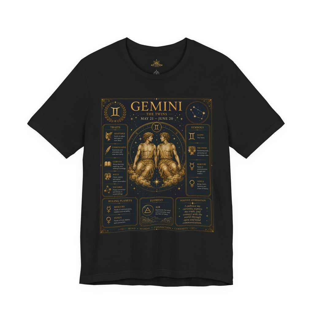 Gemini Zodiac Tee — Vintage Astrology Horoscope Shirt (May 21–June 20)