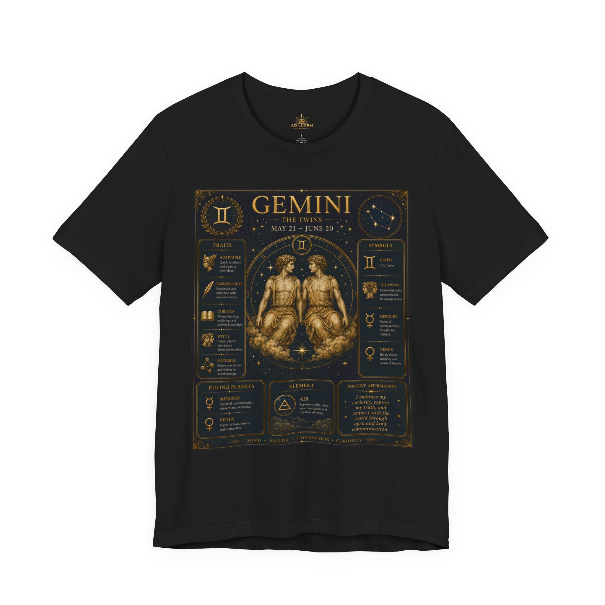 Gemini Zodiac Tee — Vintage Astrology Horoscope Shirt (May 21–June 20)
