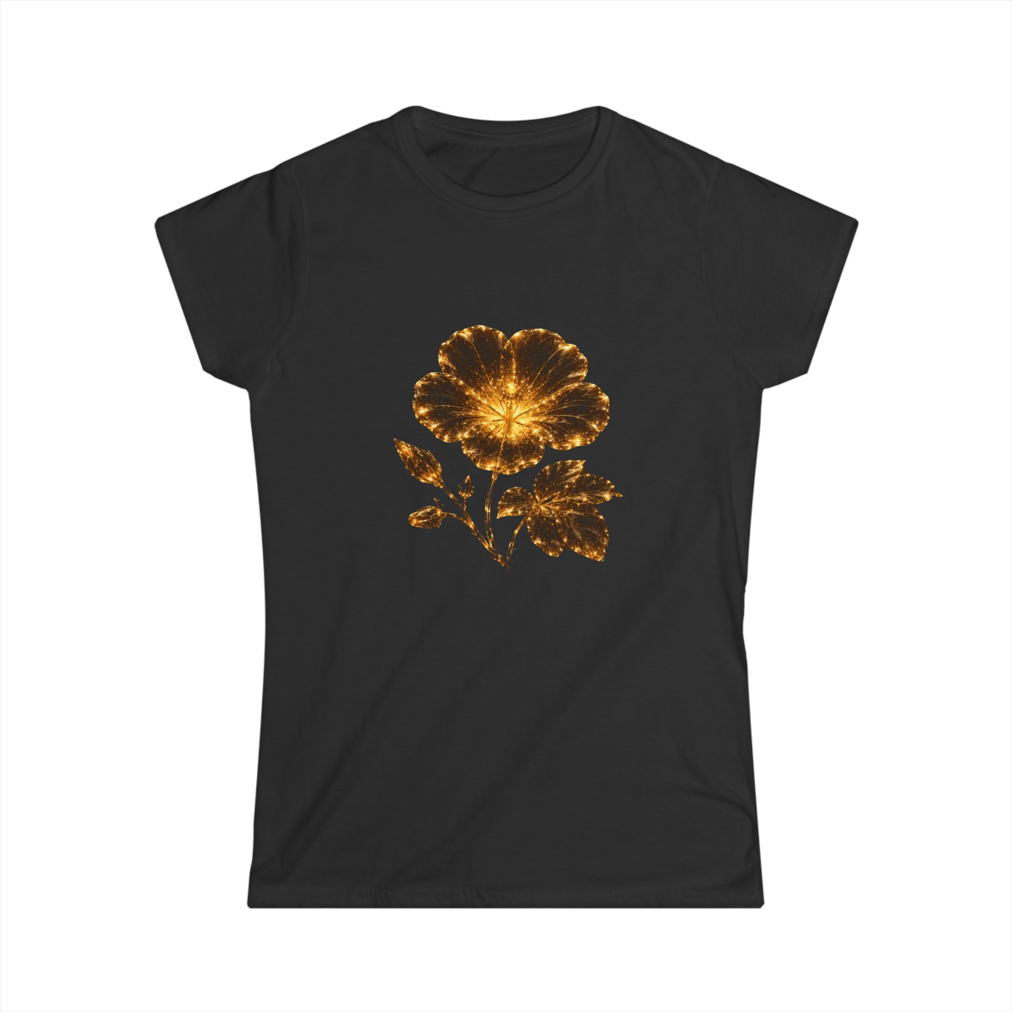 Golden Floral Tee — Women's Shimmer Flower Graphic T-Shirt