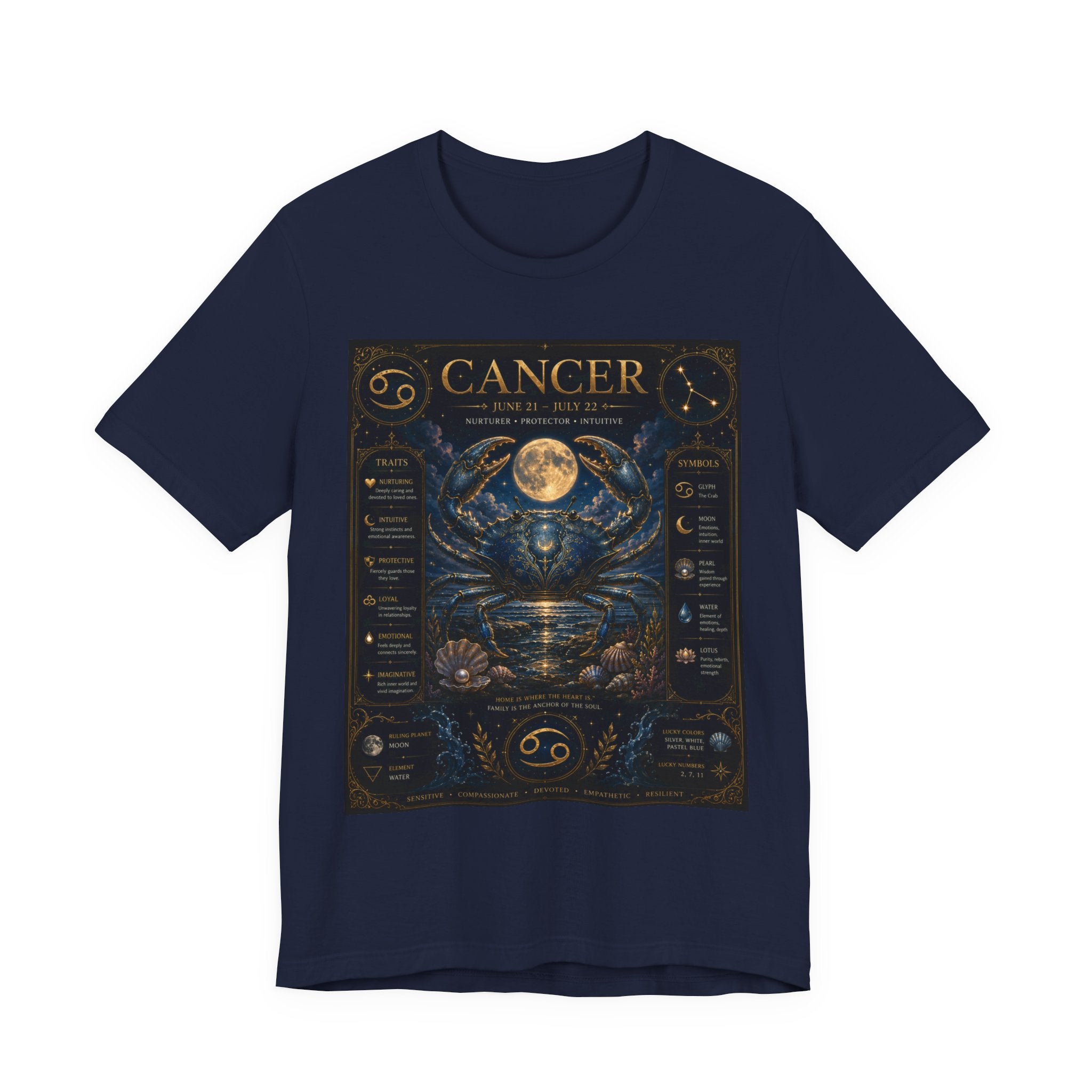 Cancer Zodiac T‑Shirt — Detailed Horoscope Crab Design with Traits & Moon Phases