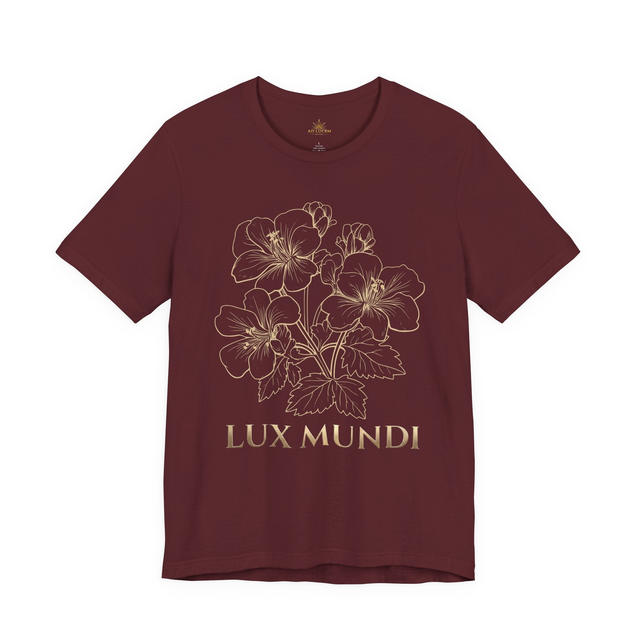 Lux Mundi Floral Tee — Elegant Gold Botanical Shirt