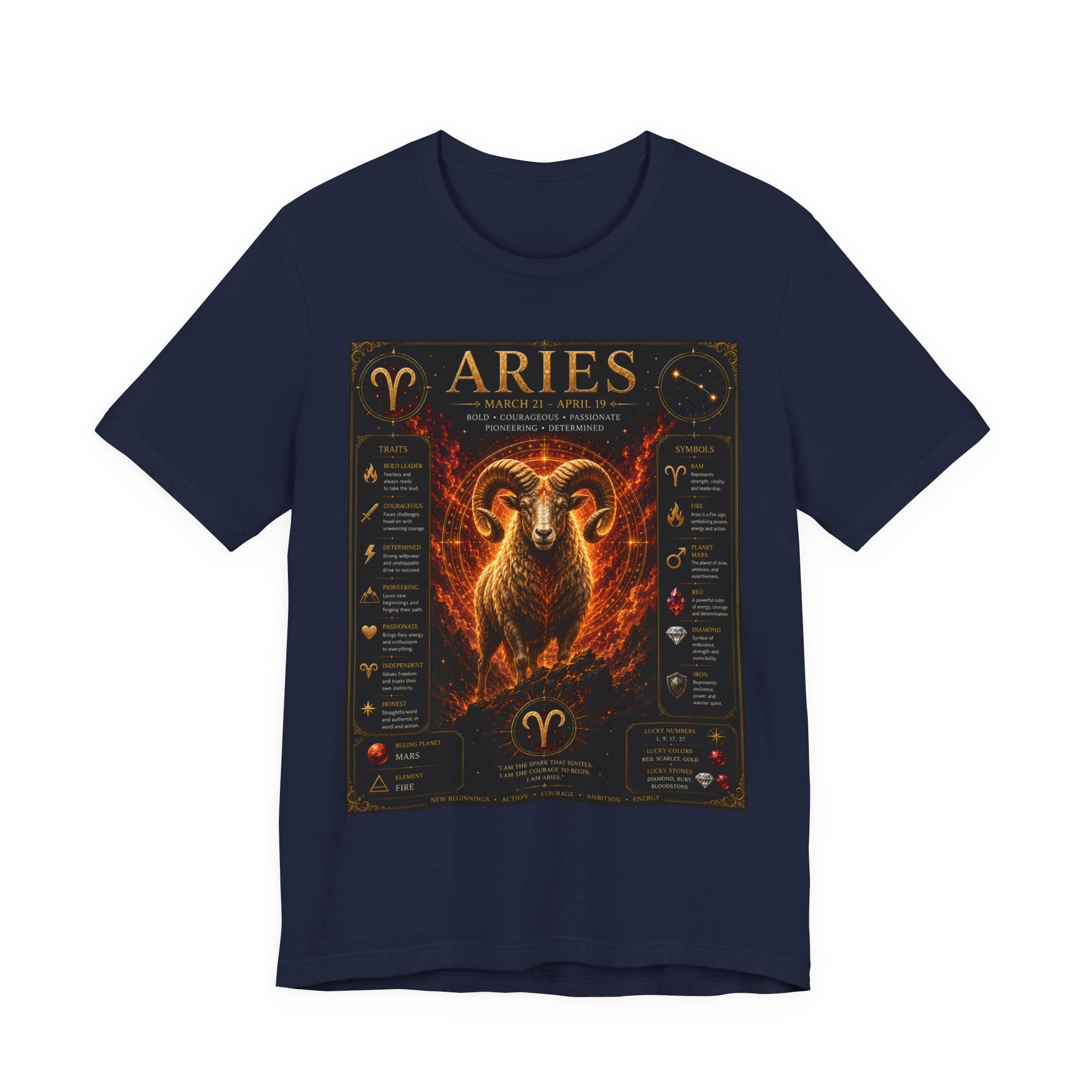 Aries Zodiac Tee — Fiery Ram Horoscope T-Shirt (Aries traits & dates)