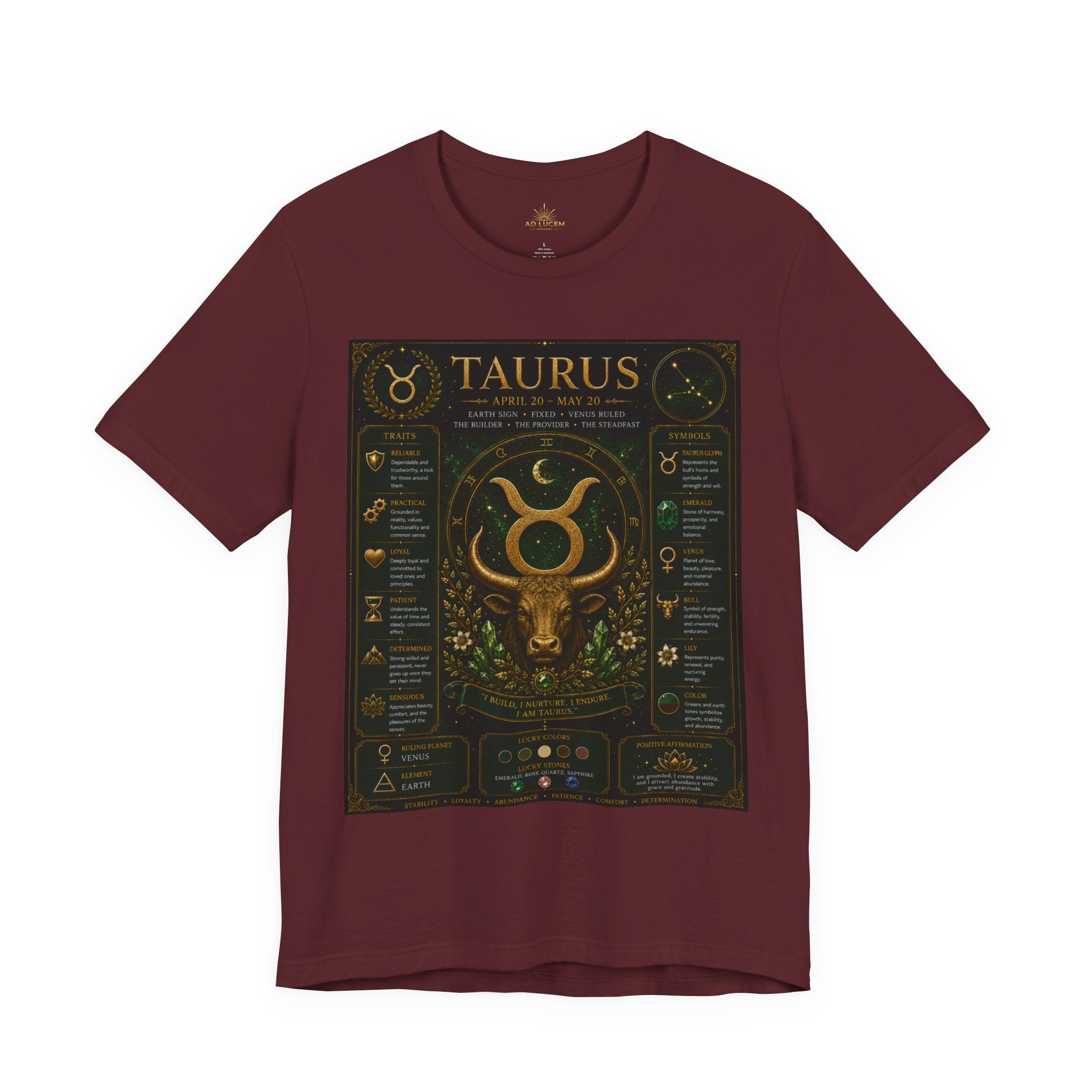 Taurus Zodiac T‑Shirt — Astrology Traits Chart Tee