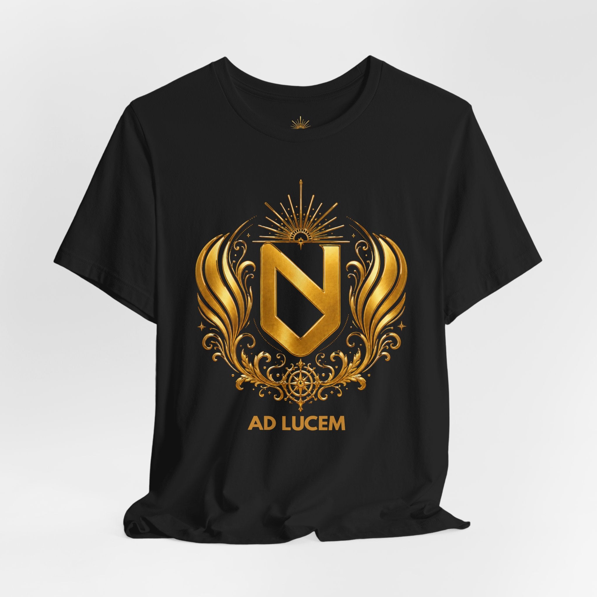 Gold Heraldic Shield T-Shirt – 'Ad Lucem' Crest Tee