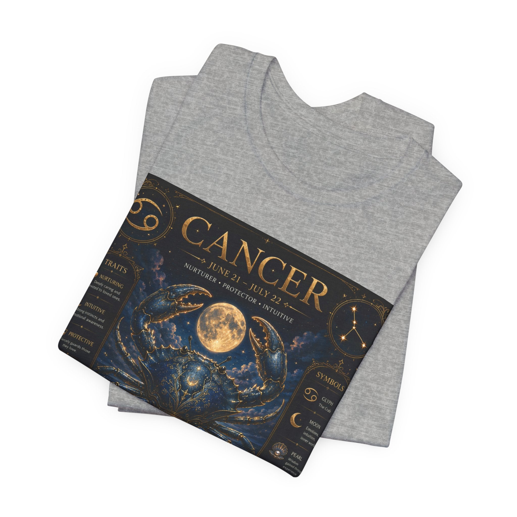 Cancer Zodiac T‑Shirt — Detailed Horoscope Crab Design with Traits & Moon Phases