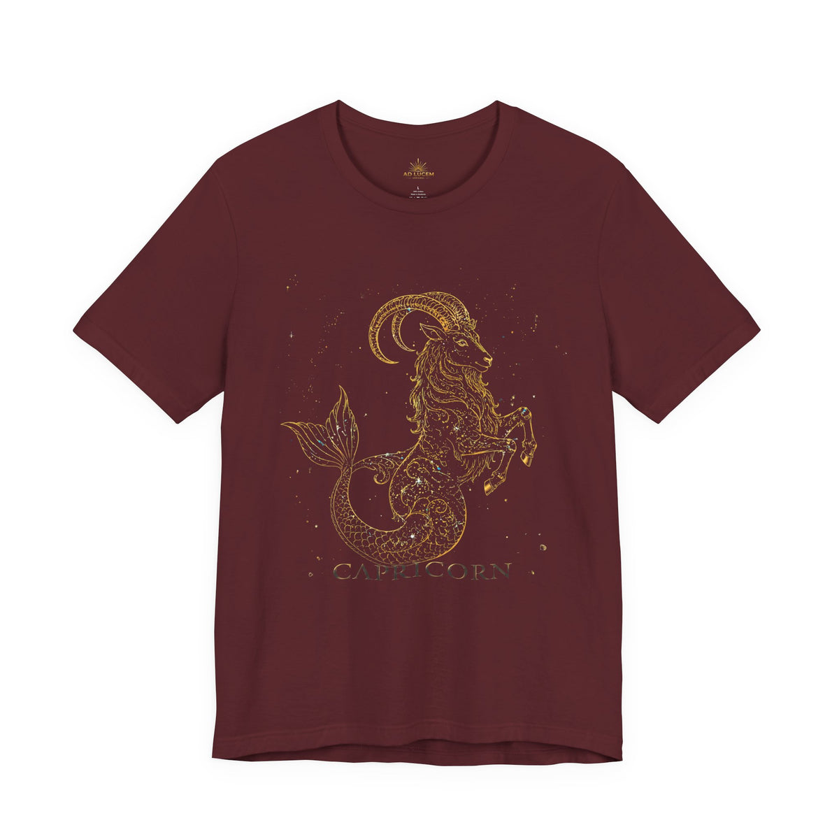 Capricorn Zodiac Tee — Gold Mythic Sea-Goat Astrology Shirt