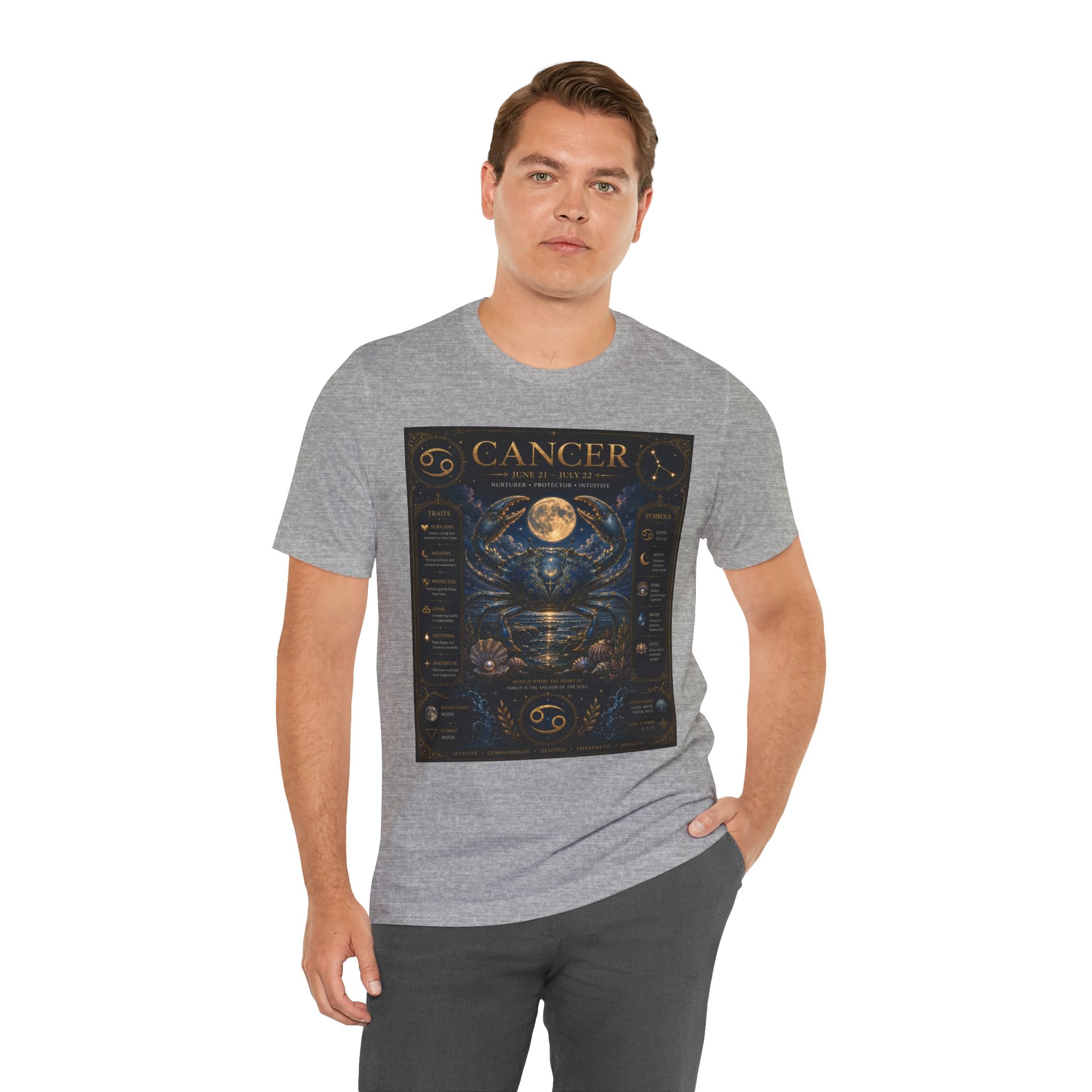 Cancer Zodiac T‑Shirt — Detailed Horoscope Crab Design with Traits & Moon Phases