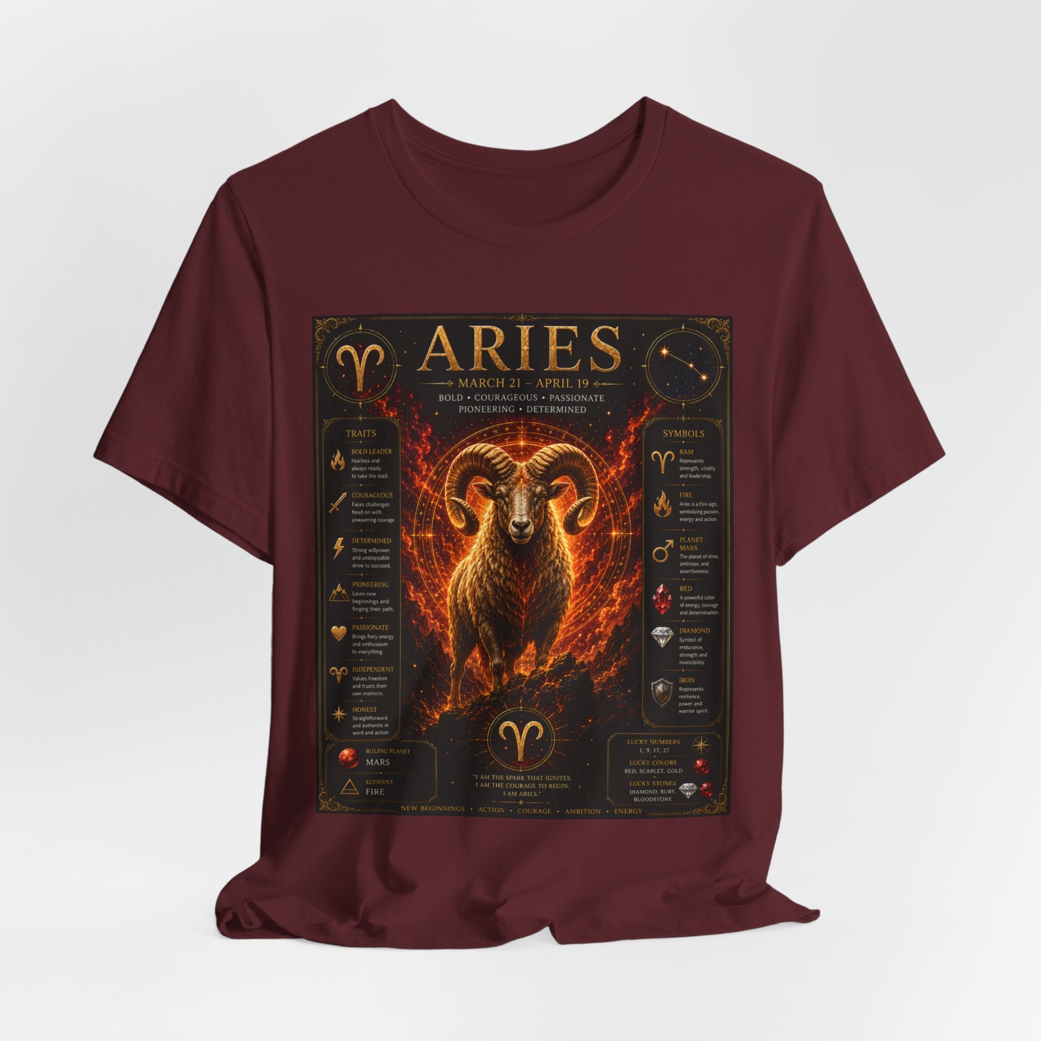 Aries Zodiac Tee — Fiery Ram Horoscope T-Shirt (Aries traits & dates)