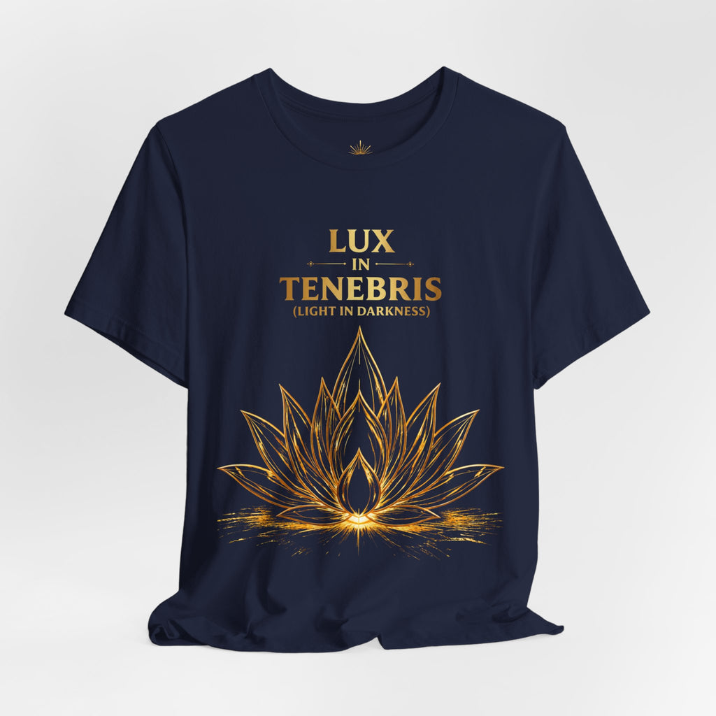 Lux in Tenebris Tee — Golden Lotus 'Light in Darkness' Graphic T‑Shirt