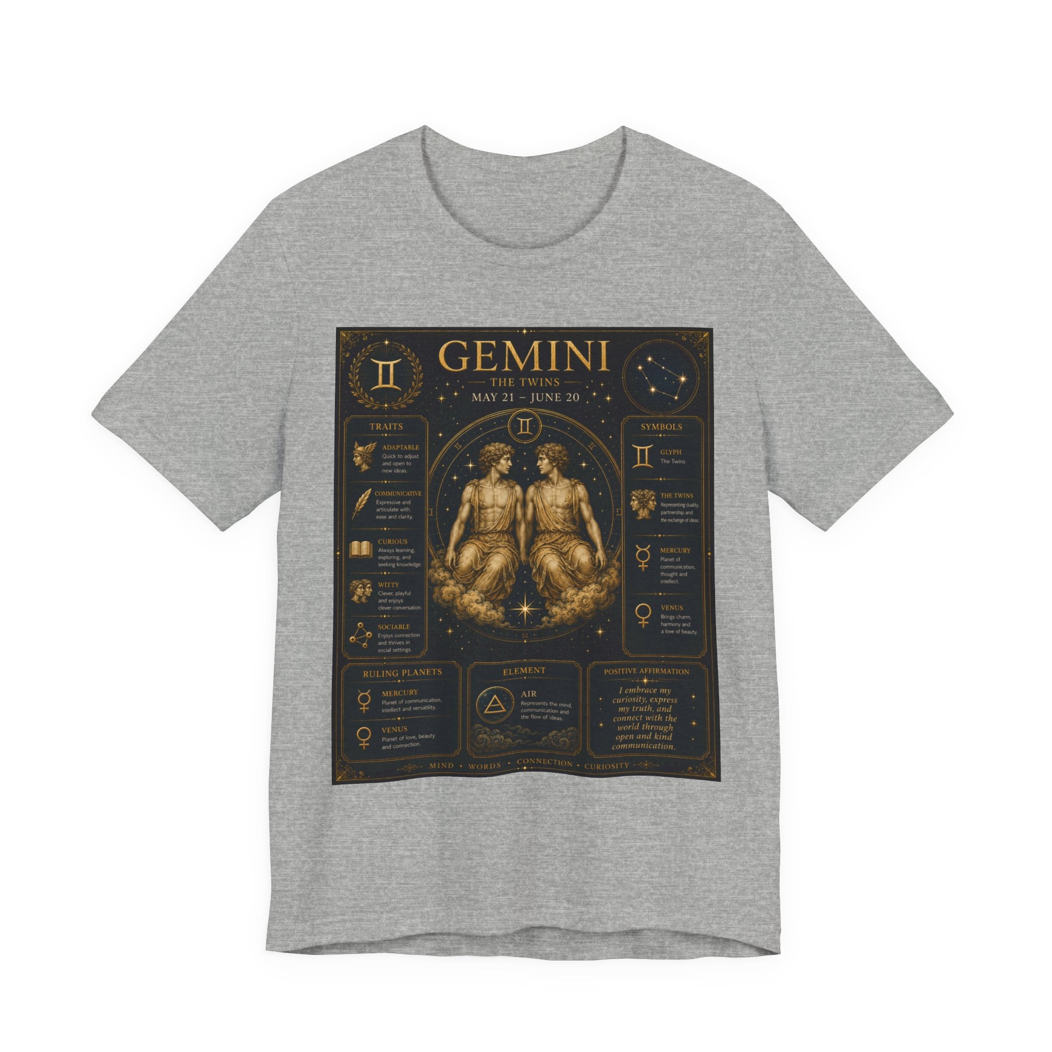 Gemini Zodiac Tee — Vintage Astrology Horoscope Shirt (May 21–June 20)