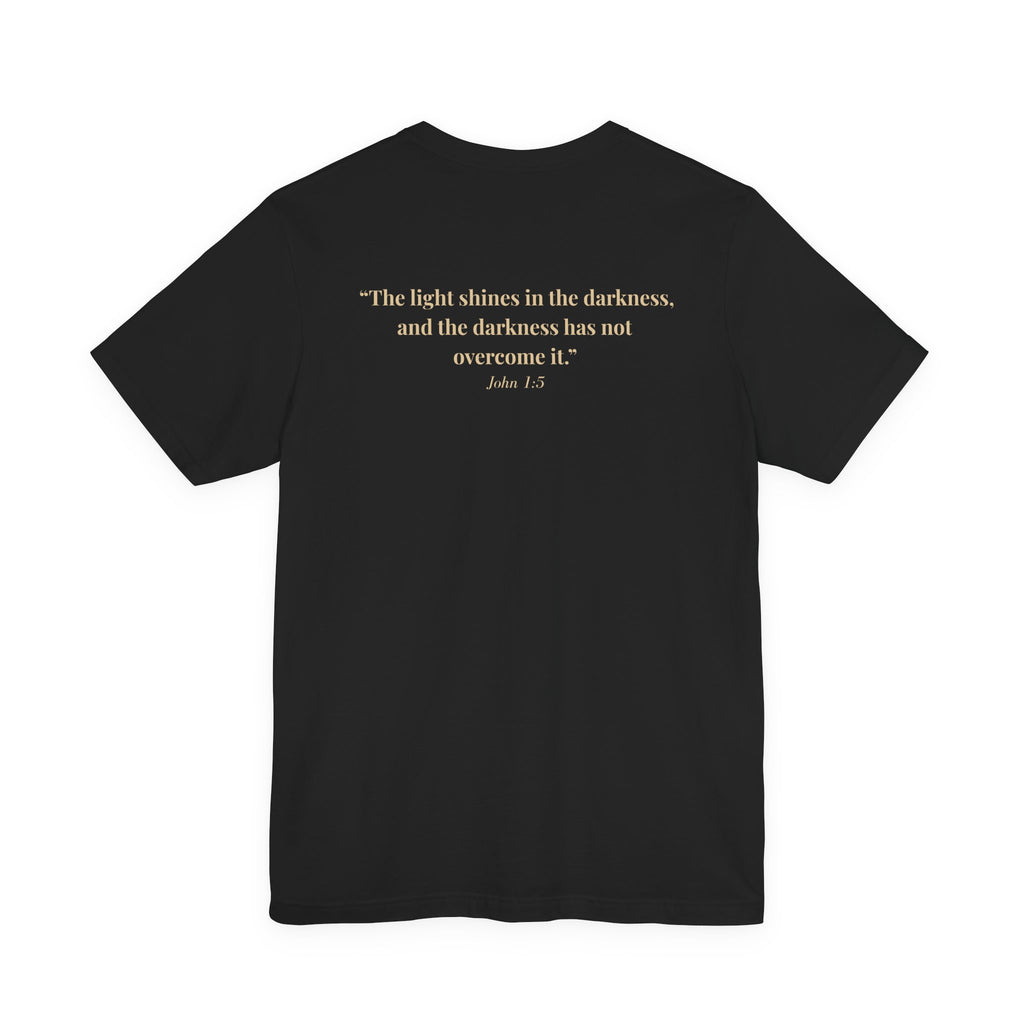 Lux Mundi Floral Tee — "The light shines in the darkness" Inspirational Christian T‑Shirt