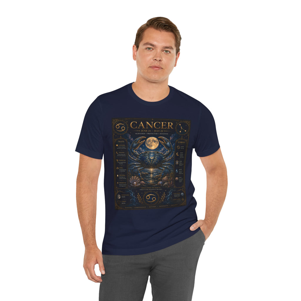 Cancer Zodiac T‑Shirt — Detailed Horoscope Crab Design with Traits & Moon Phases