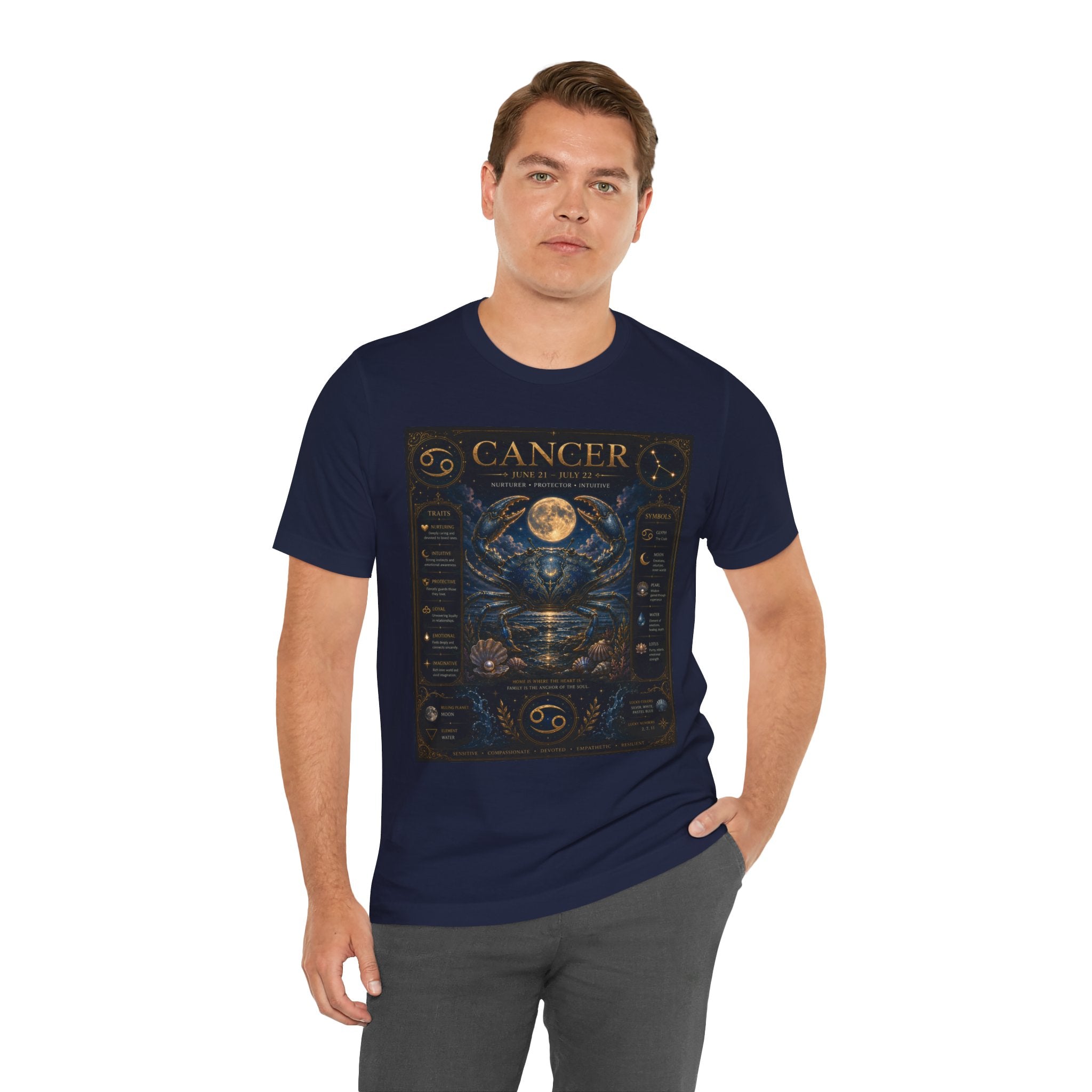 Cancer Zodiac T‑Shirt — Detailed Horoscope Crab Design with Traits & Moon Phases