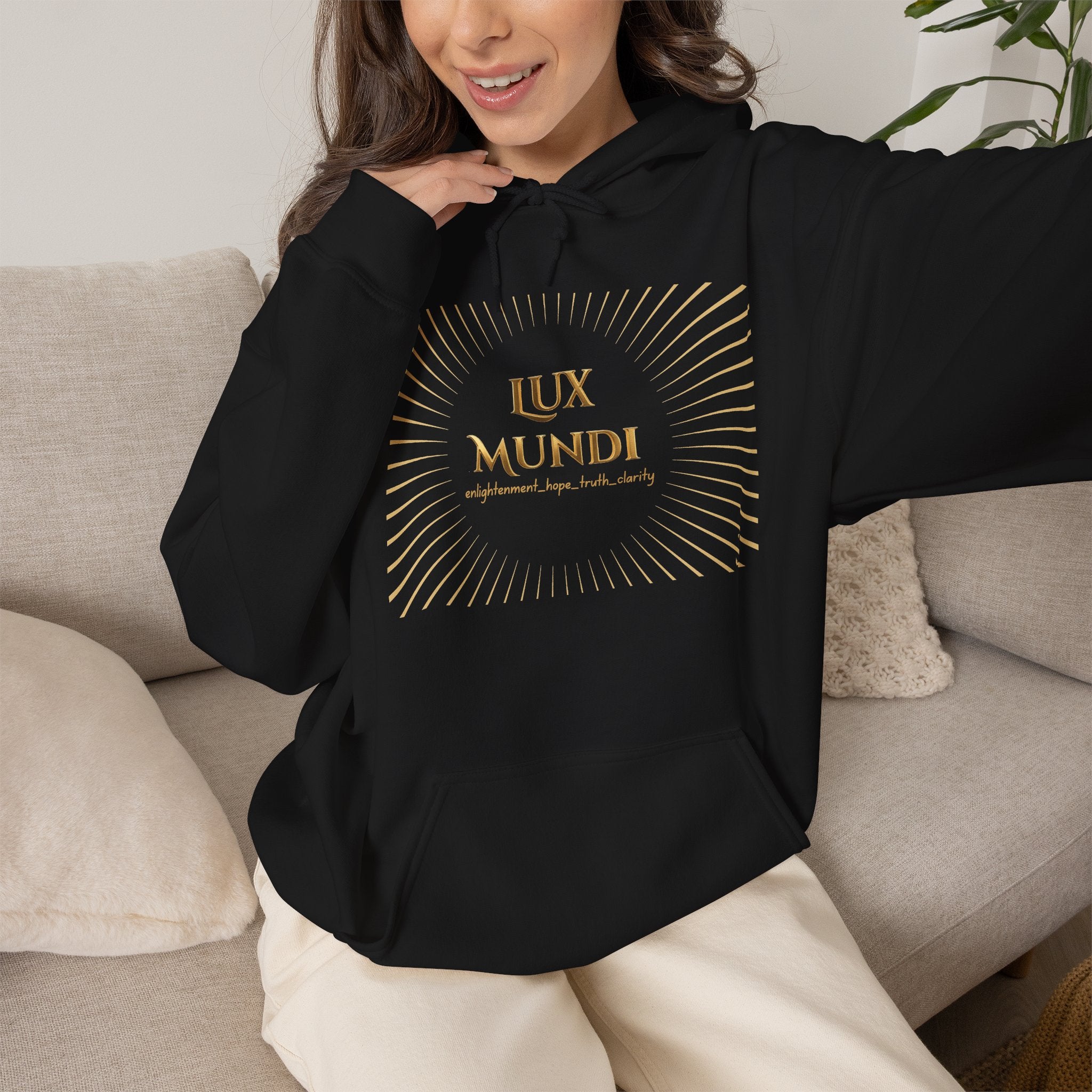 Lux Mundi Hoodie — Gold Lotus Graphic Hooded Sweatshirt