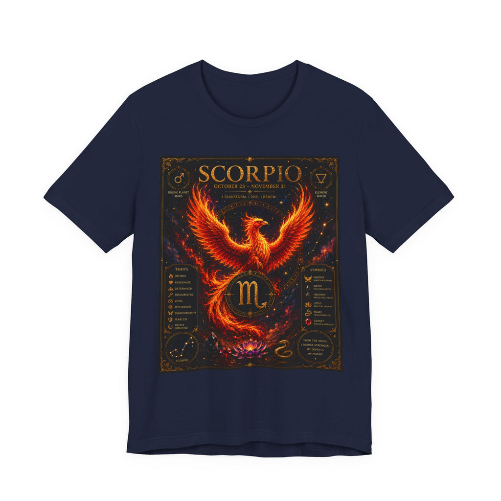 Scorpio Phoenix T-Shirt — Zodiac Birthdate Tee with Scorpio Traits