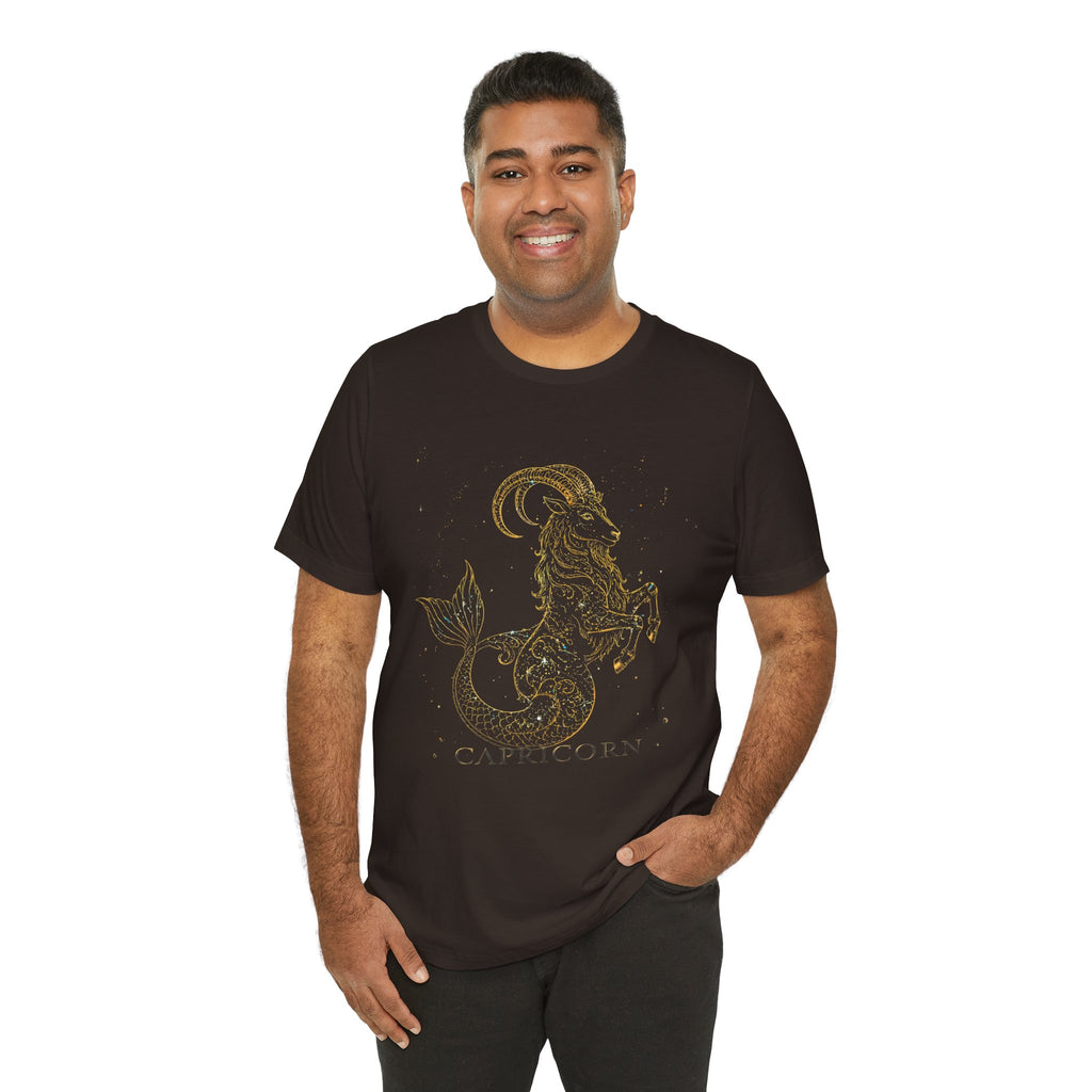 Capricorn Zodiac Tee — Gold Mythic Sea-Goat Astrology Shirt