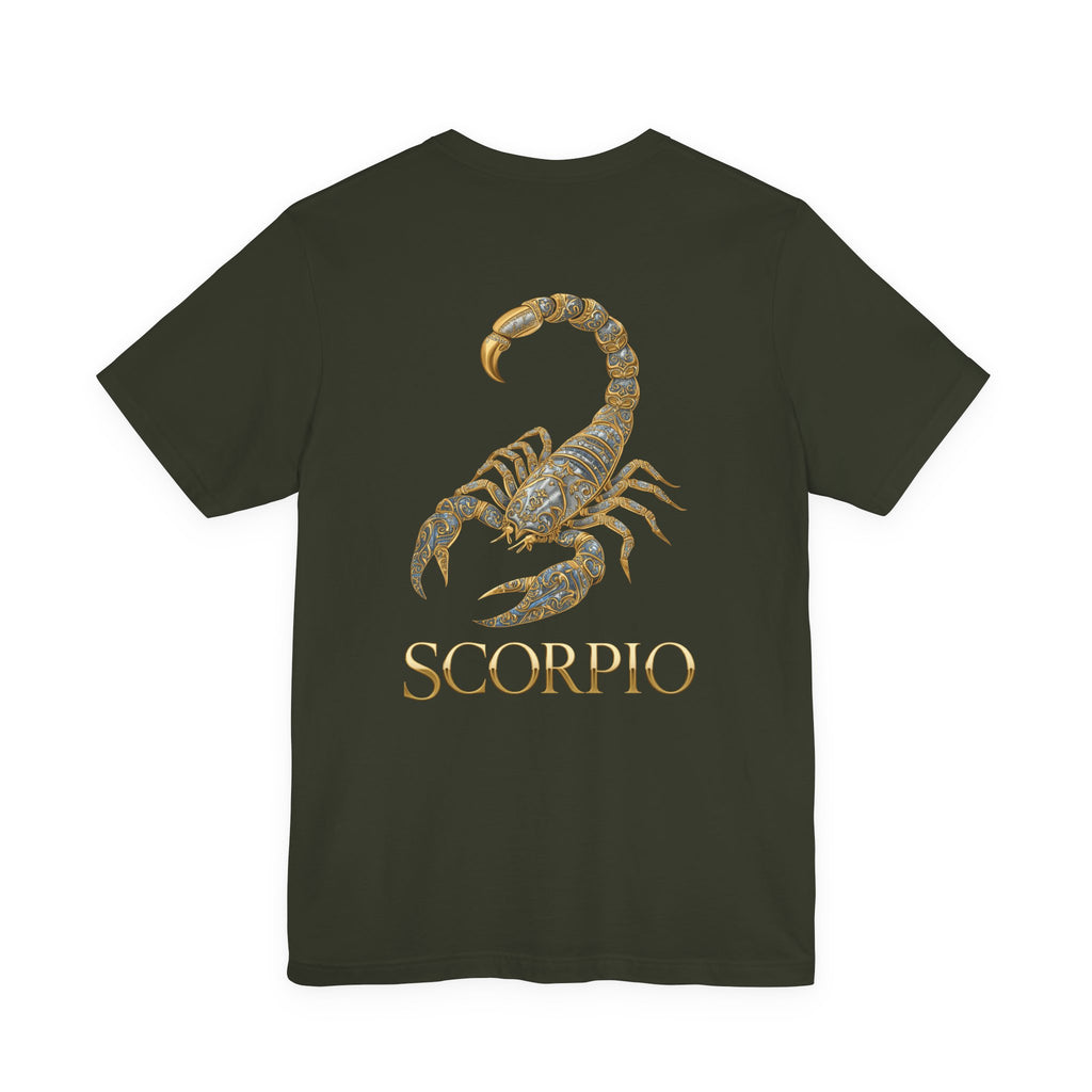 Gold Scorpio Scorpion T-Shirt | Zodiac "Love in Motion" Script
