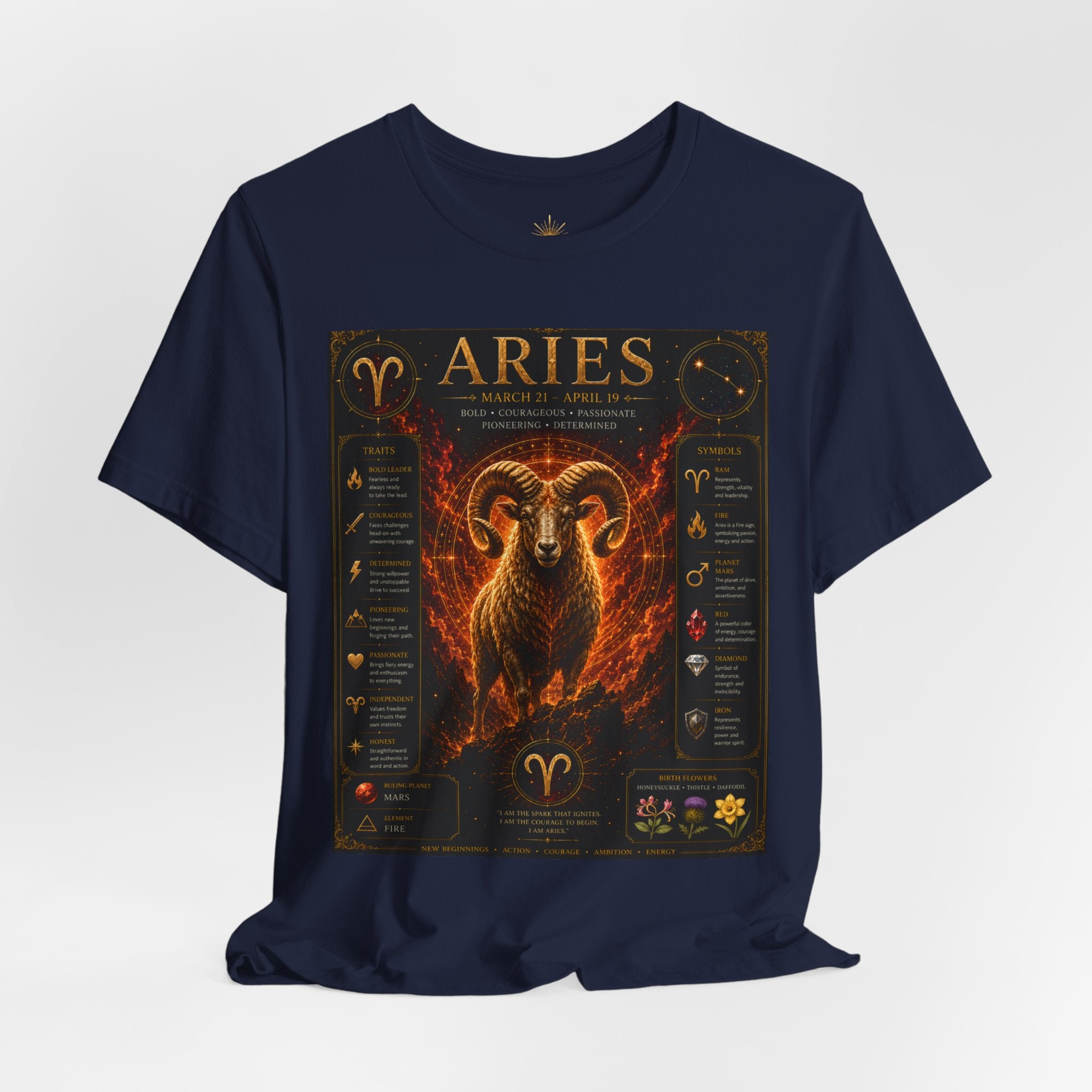 Aries Zodiac Tee — Fiery Ram Horoscope T-Shirt (Aries traits & dates)