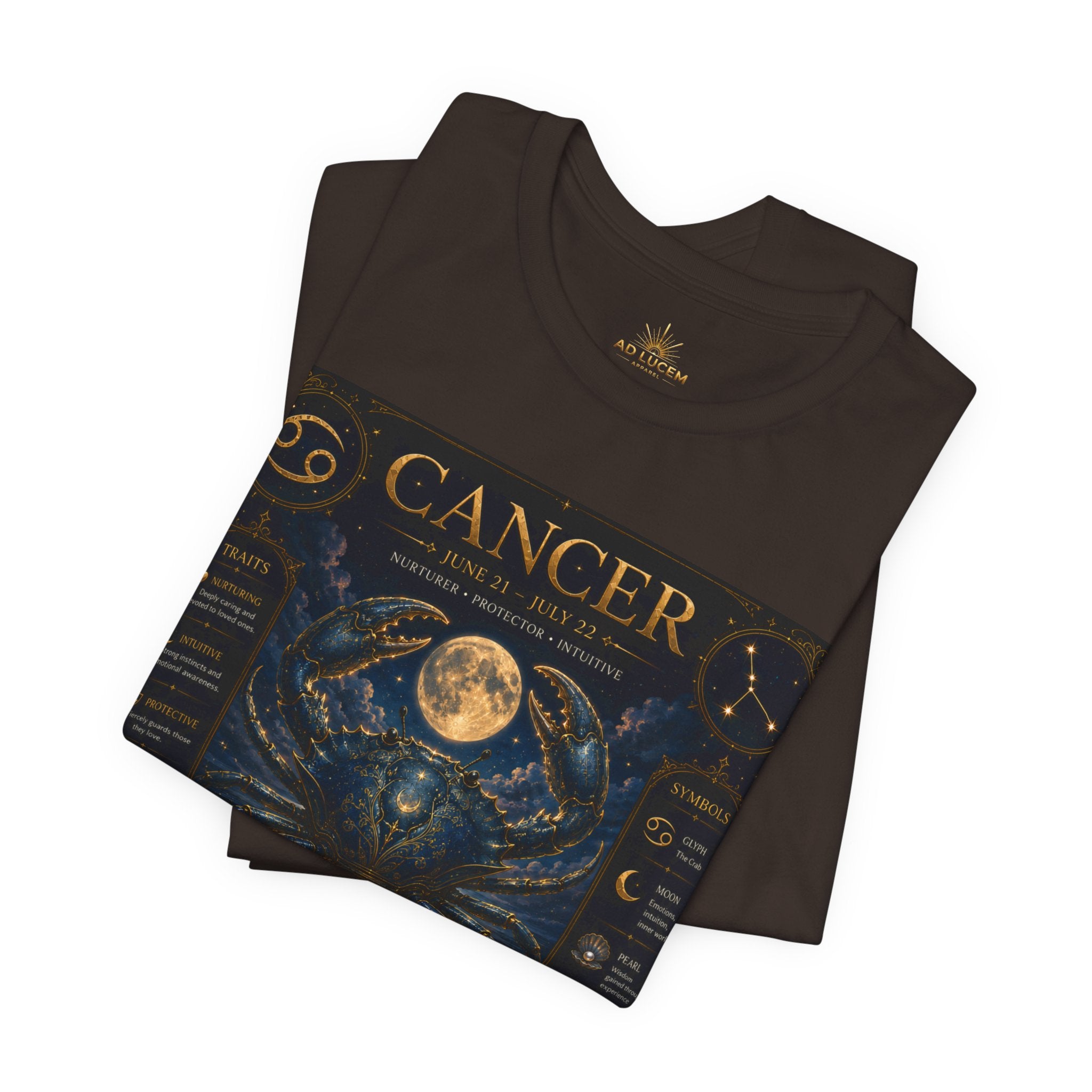 Cancer Zodiac T‑Shirt — Detailed Horoscope Crab Design with Traits & Moon Phases