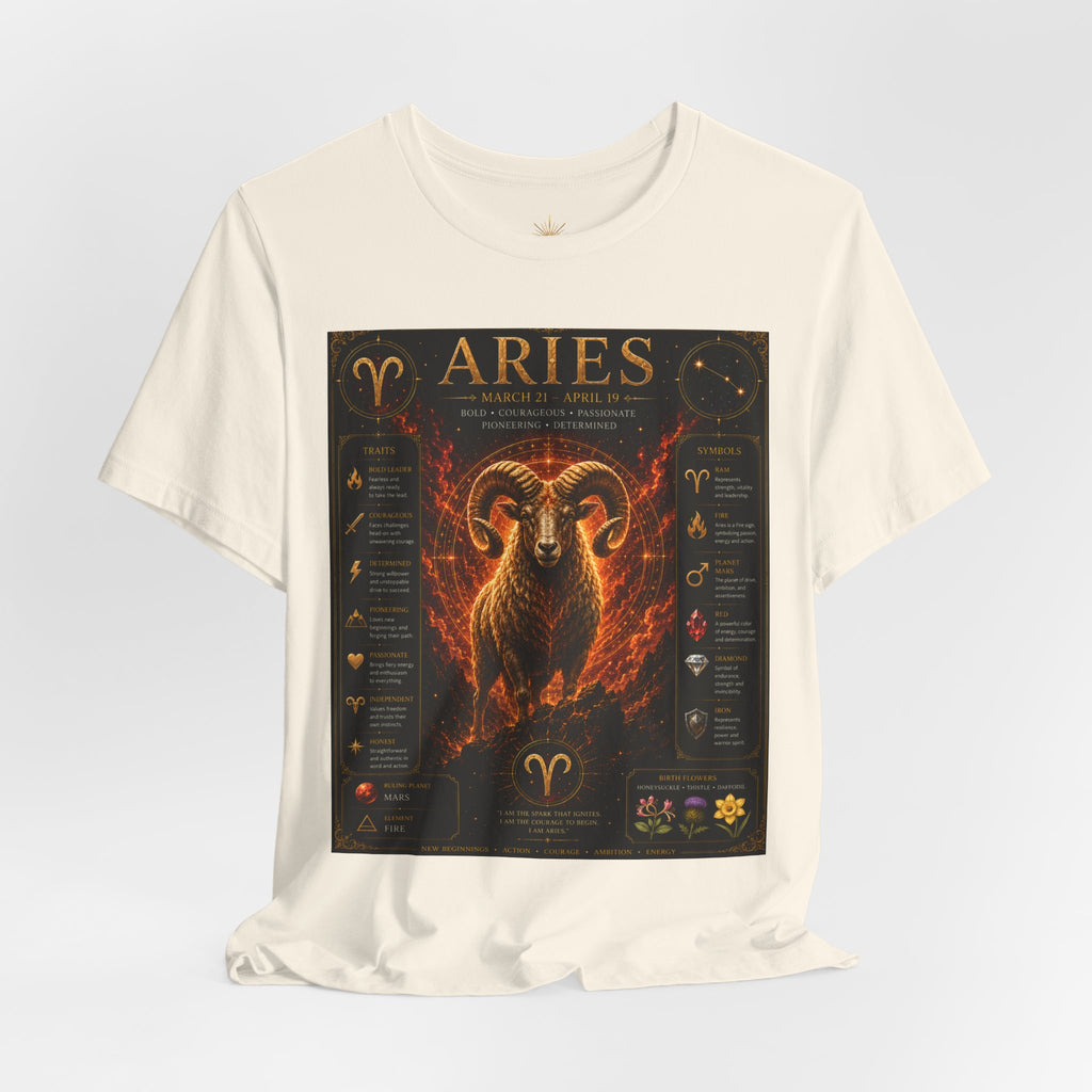 Aries Zodiac Tee — Fiery Ram Horoscope T-Shirt (Aries traits & dates)