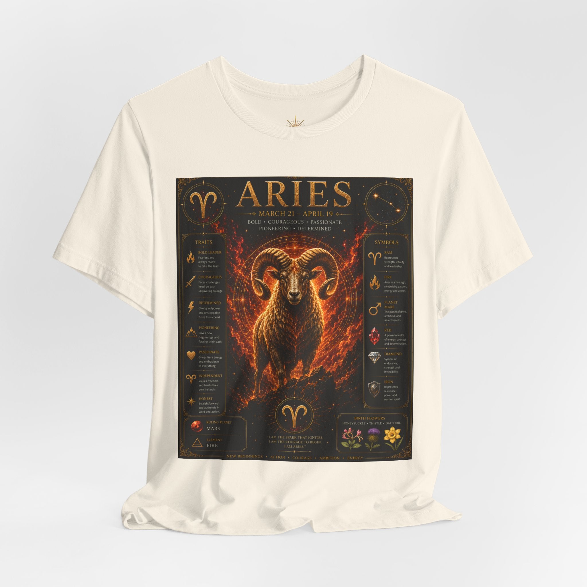 Aries Zodiac Tee — Fiery Ram Horoscope T-Shirt (Aries traits & dates)