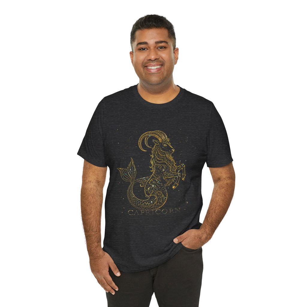 Capricorn Zodiac Tee — Gold Mythic Sea-Goat Astrology Shirt