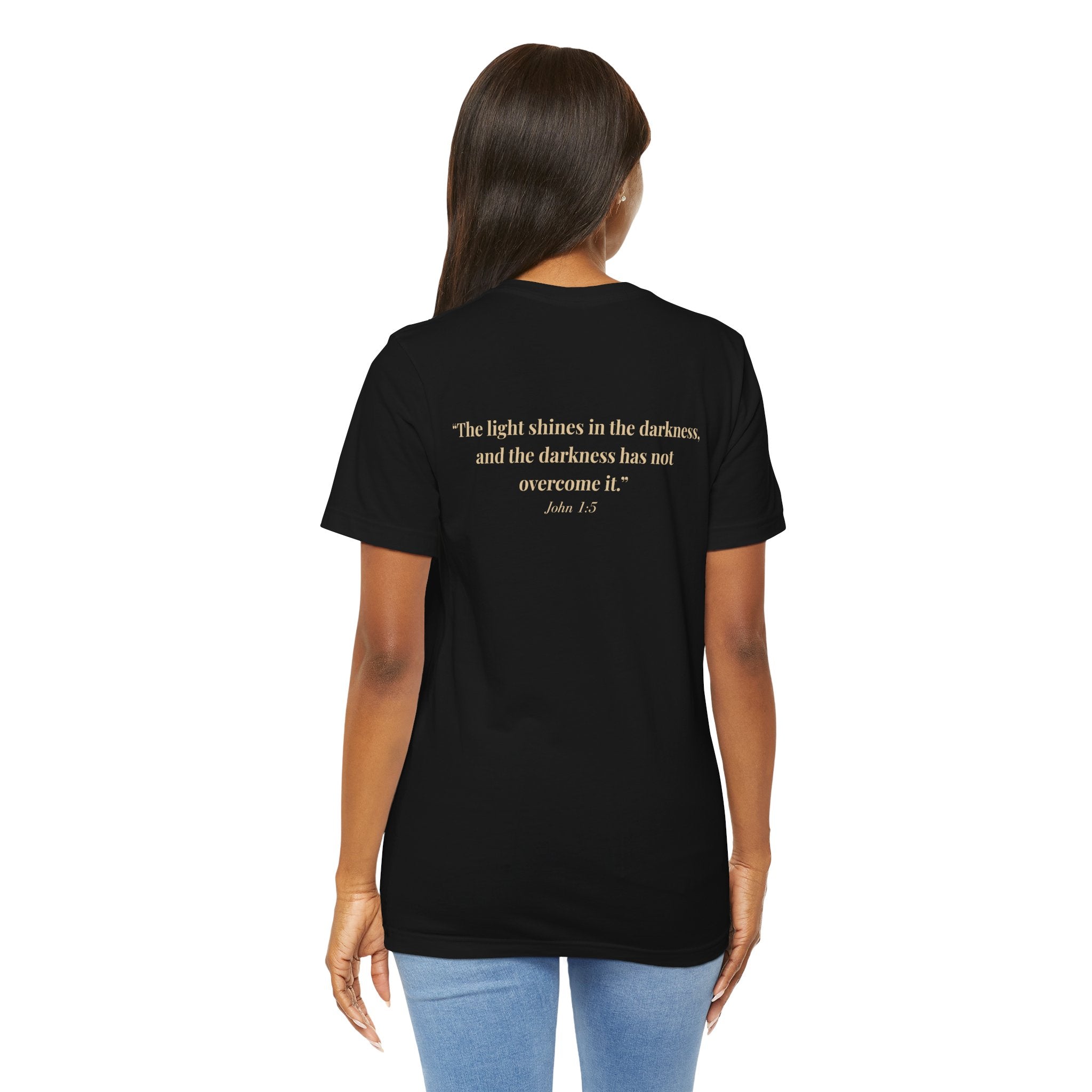 Lux Mundi Floral Tee — "The light shines in the darkness" Inspirational Christian T‑Shirt