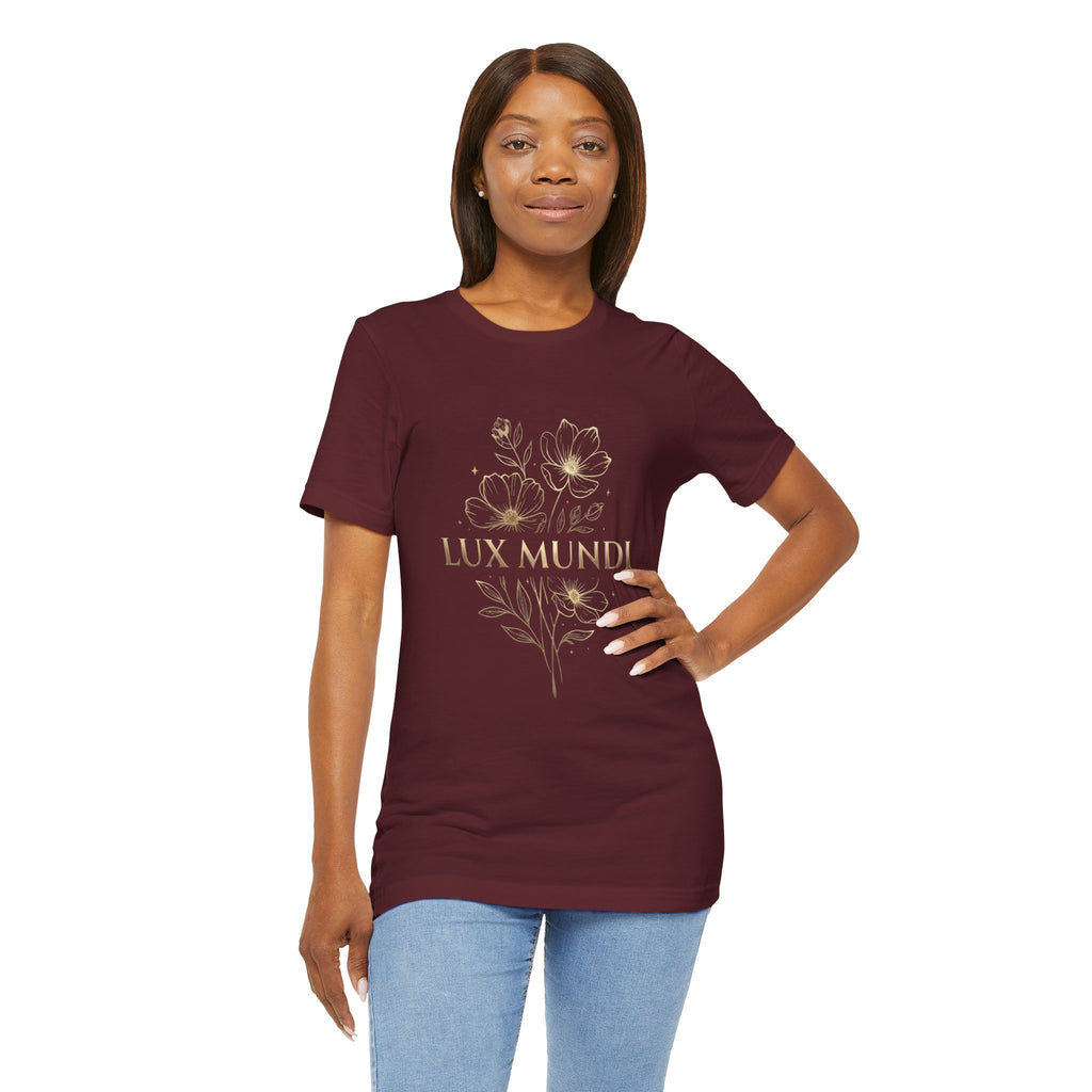 Lux Mundi Floral Tee — "The light shines in the darkness" Inspirational Christian T‑Shirt