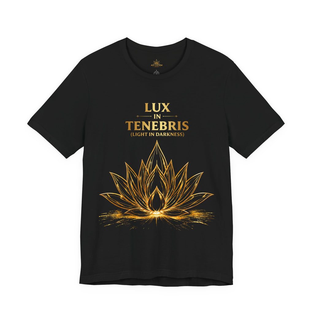Lux in Tenebris Tee — Golden Lotus 'Light in Darkness' Graphic T‑Shirt