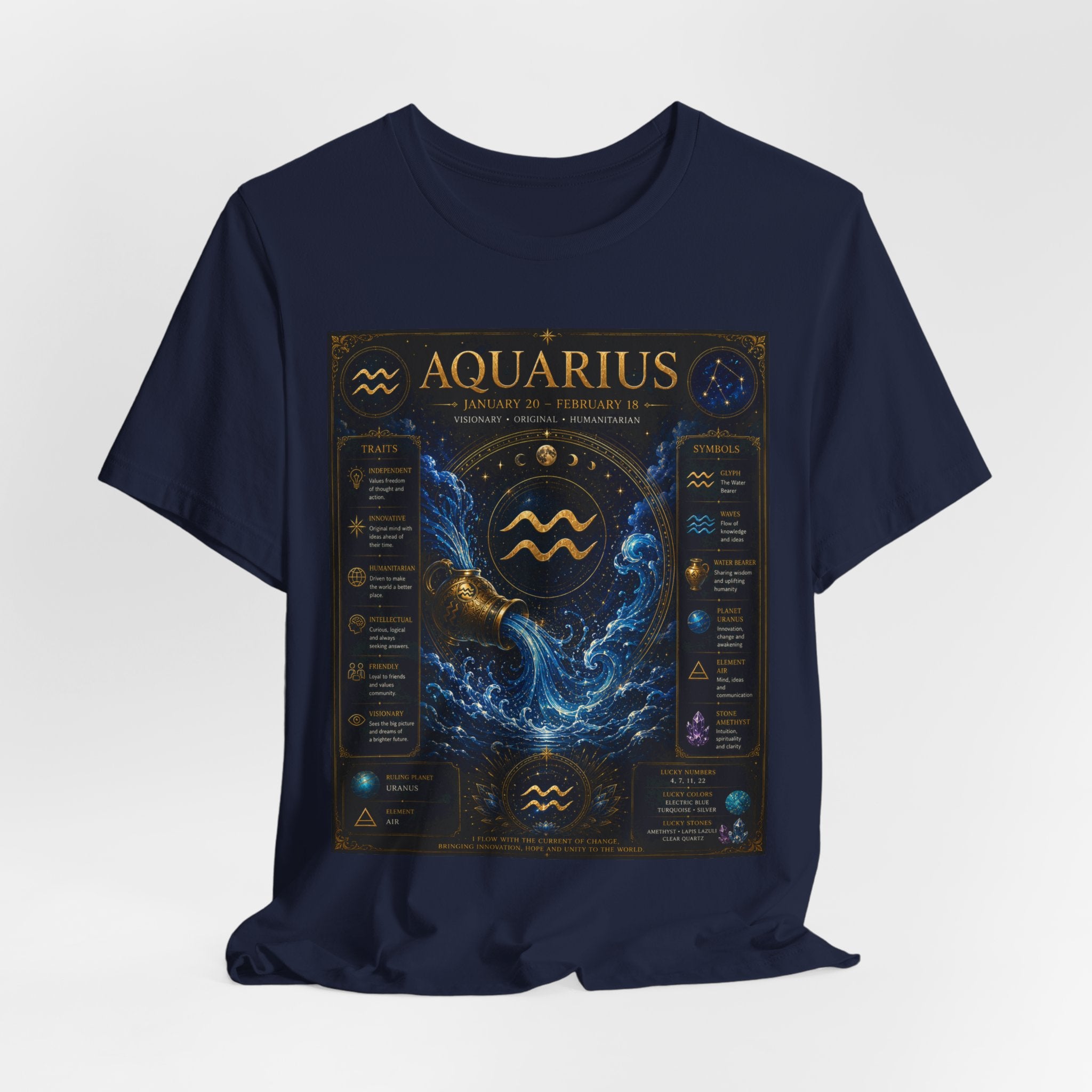 Aquarius Zodiac T-Shirt — Astrology Traits & Birthstone Tee