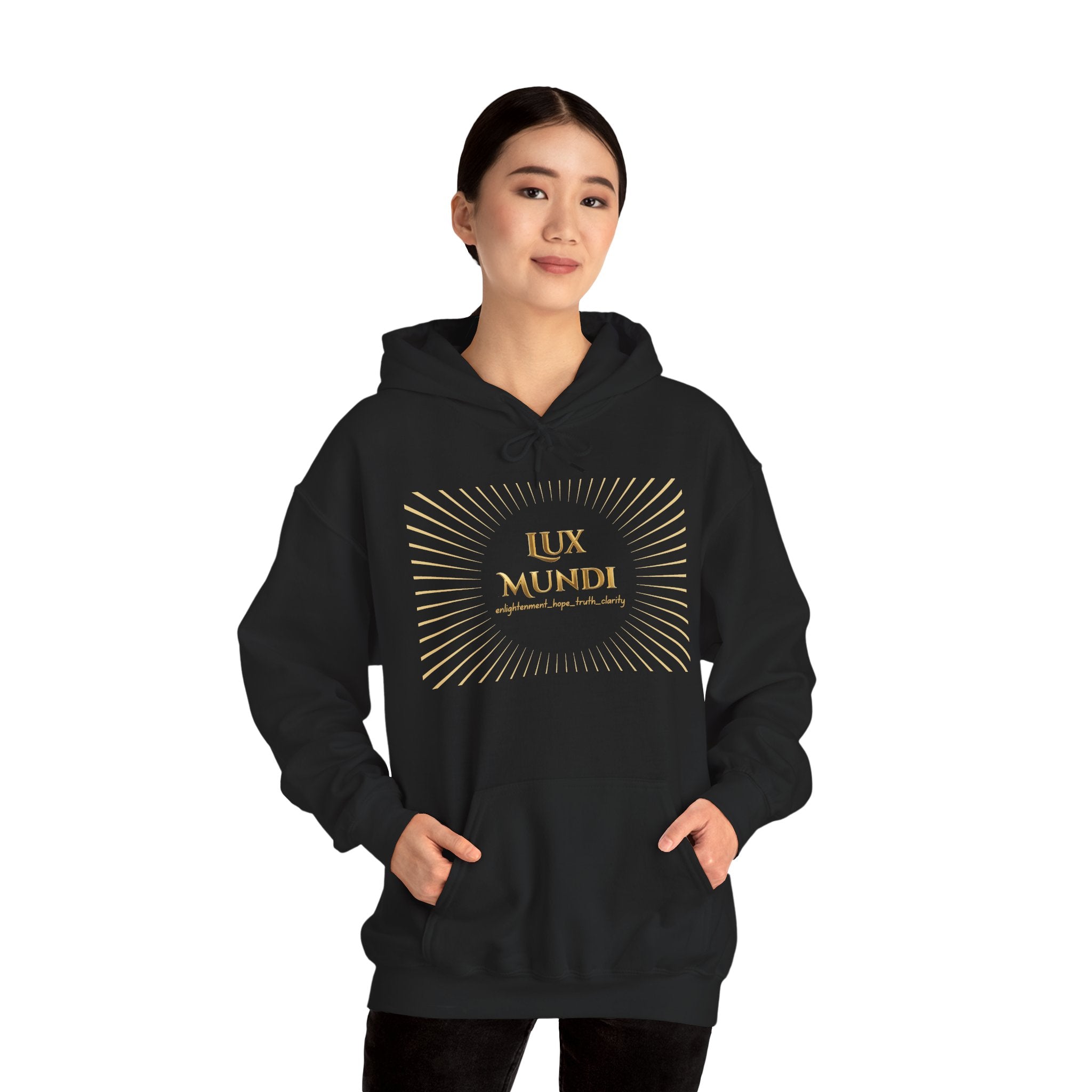 Lux Mundi Hoodie — Gold Lotus Graphic Hooded Sweatshirt