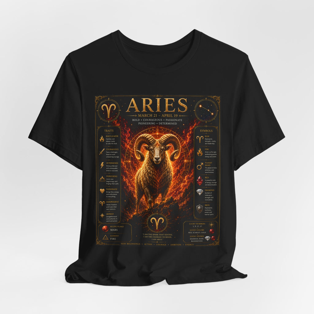 Aries Zodiac Tee — Fiery Ram Horoscope T-Shirt (Aries traits & dates)