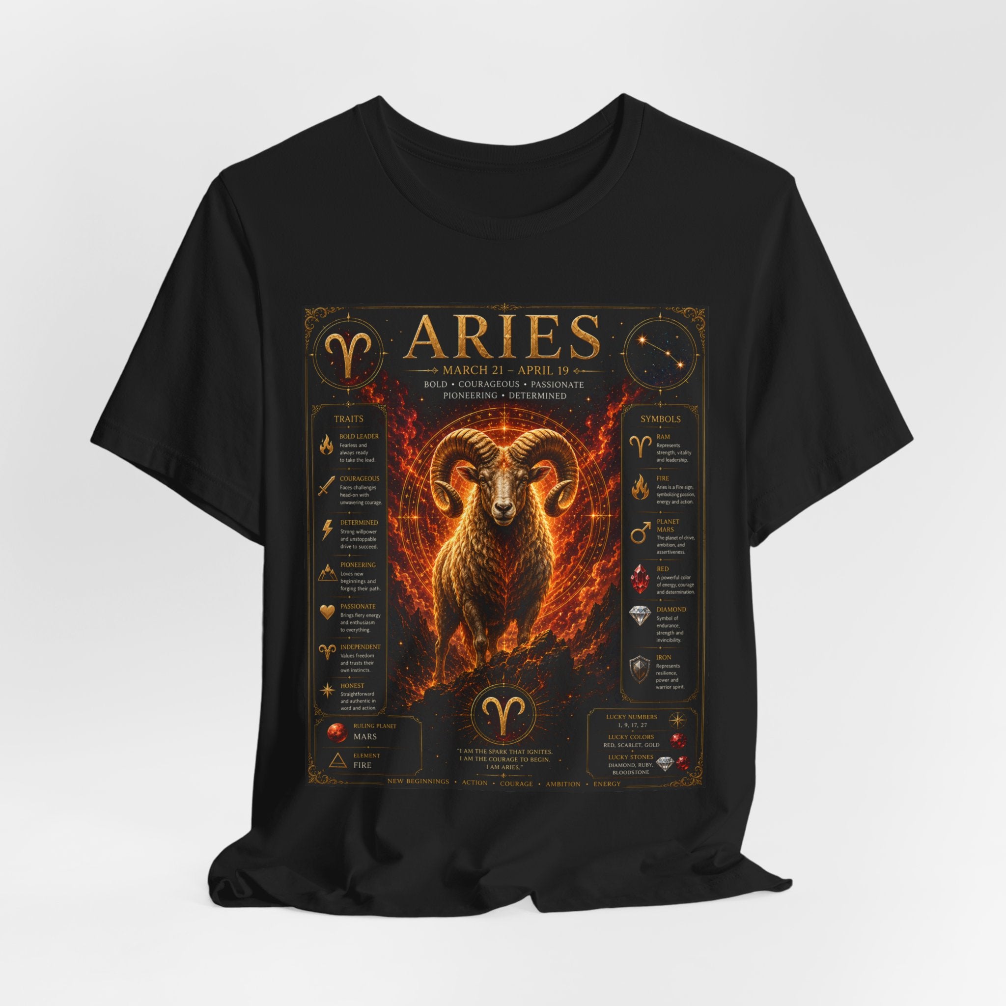 Aries Zodiac Tee — Fiery Ram Horoscope T-Shirt (Aries traits & dates)