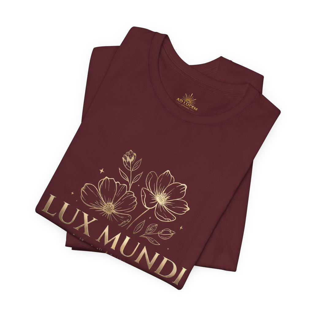 Lux Mundi Floral Tee — "The light shines in the darkness" Inspirational Christian T‑Shirt