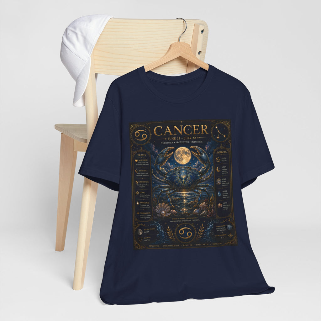 Cancer Zodiac T‑Shirt — Detailed Horoscope Crab Design with Traits & Moon Phases