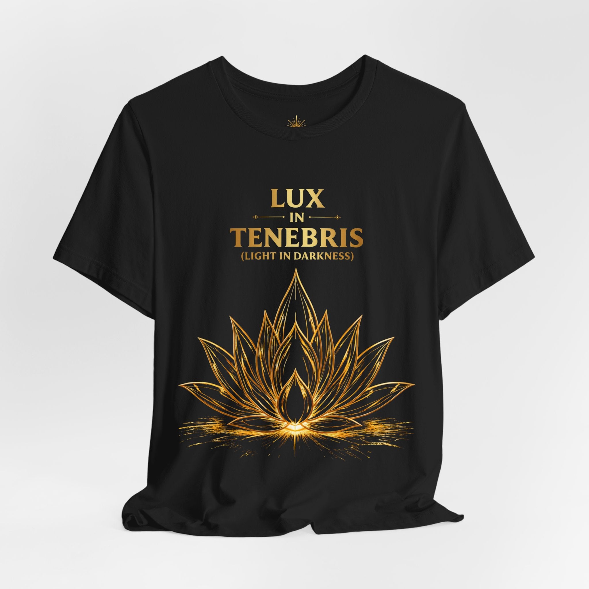 Lux in Tenebris Tee — Golden Lotus 'Light in Darkness' Graphic T‑Shirt