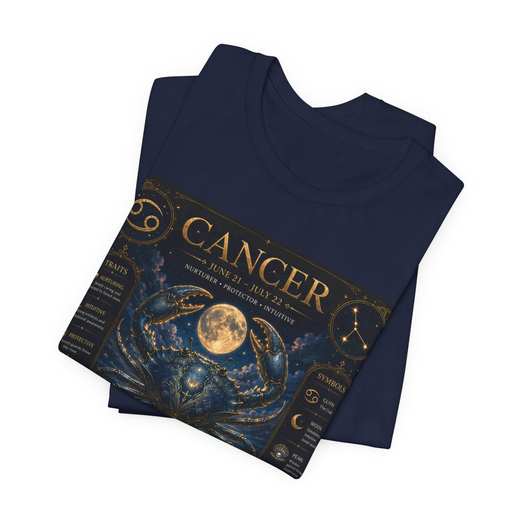 Cancer Zodiac T‑Shirt — Detailed Horoscope Crab Design with Traits & Moon Phases