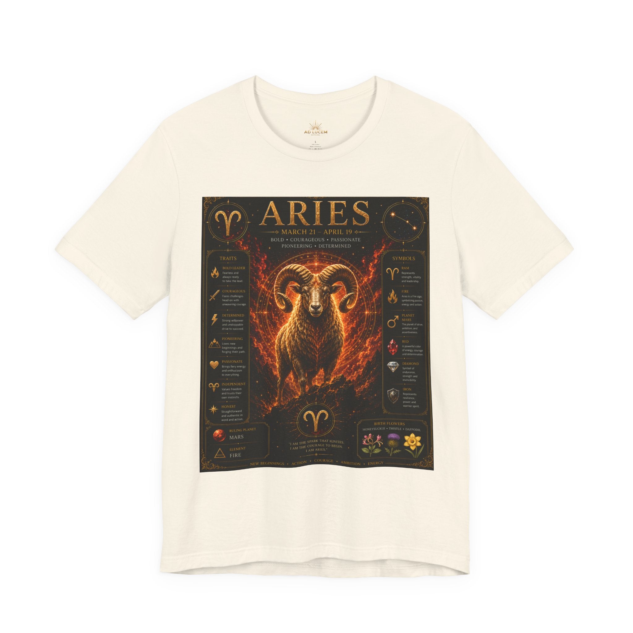 Aries Zodiac Tee — Fiery Ram Horoscope T-Shirt (Aries traits & dates)