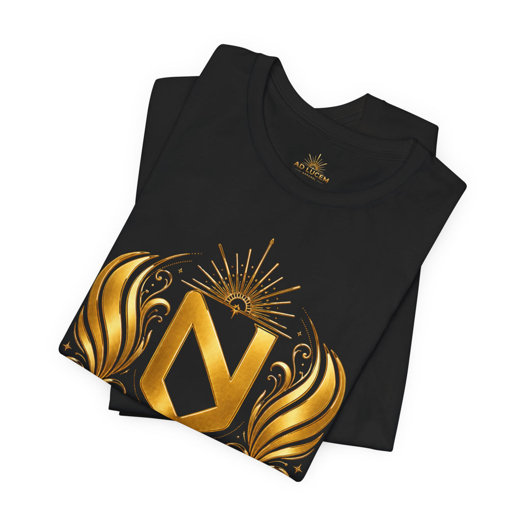 Gold Heraldic Shield T-Shirt – 'Ad Lucem' Crest Tee