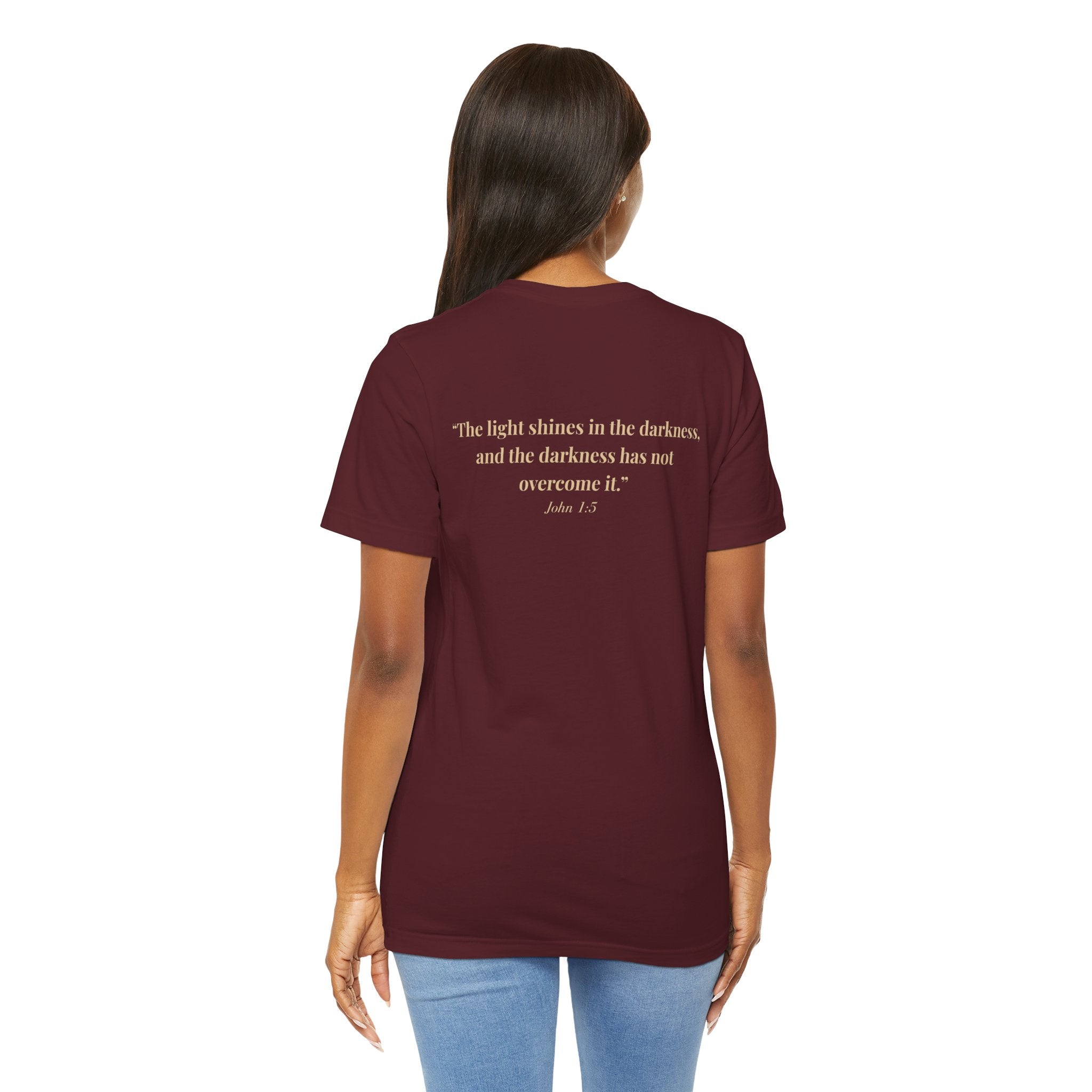 Lux Mundi Floral Tee — "The light shines in the darkness" Inspirational Christian T‑Shirt