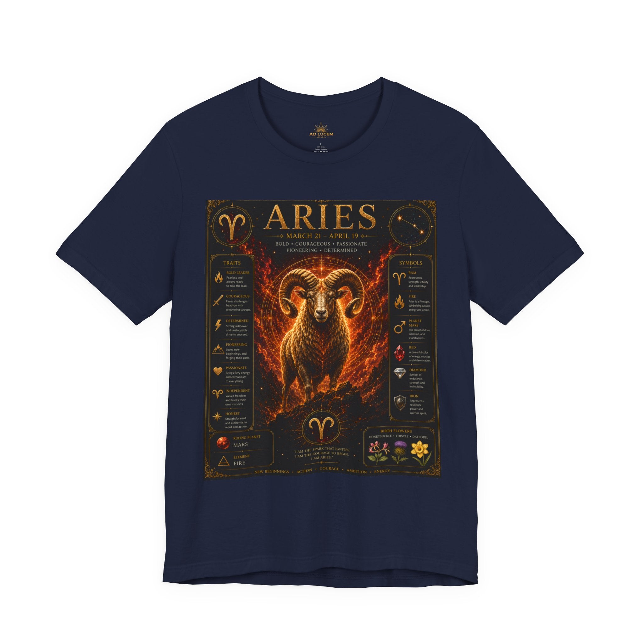 Aries Zodiac Tee — Fiery Ram Horoscope T-Shirt (Aries traits & dates)