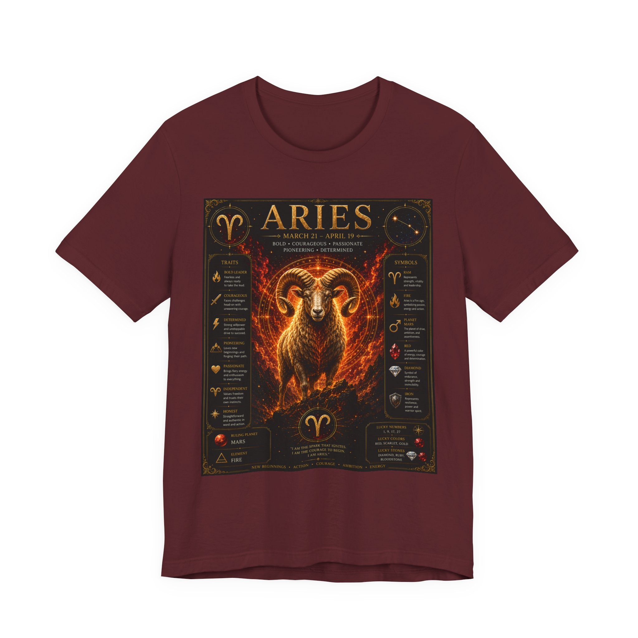 Aries Zodiac Tee — Fiery Ram Horoscope T-Shirt (Aries traits & dates)