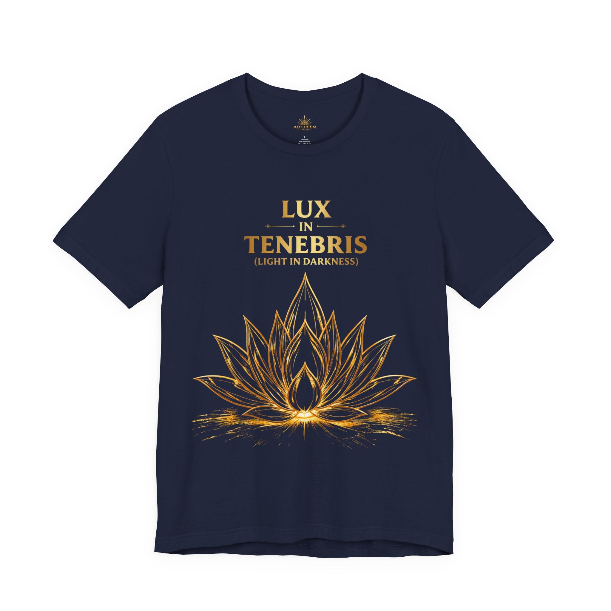 Lux in Tenebris Tee — Golden Lotus 'Light in Darkness' Graphic T‑Shirt