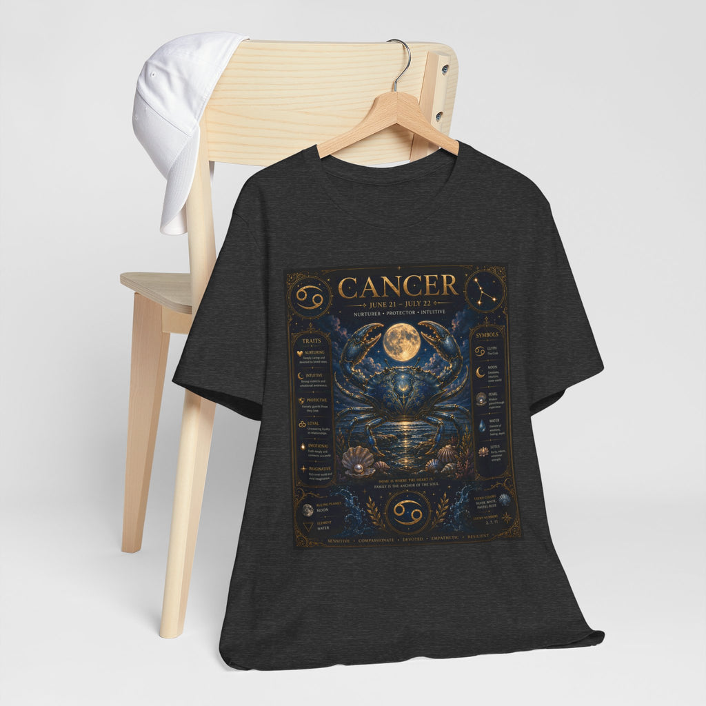 Cancer Zodiac T‑Shirt — Detailed Horoscope Crab Design with Traits & Moon Phases