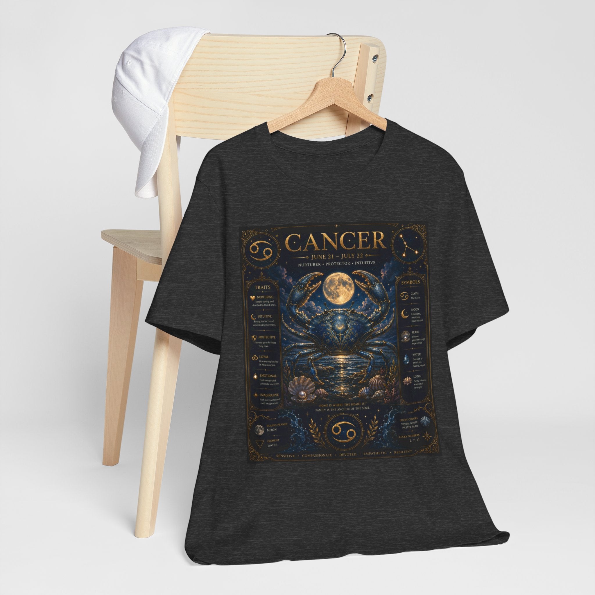 Cancer Zodiac T‑Shirt — Detailed Horoscope Crab Design with Traits & Moon Phases