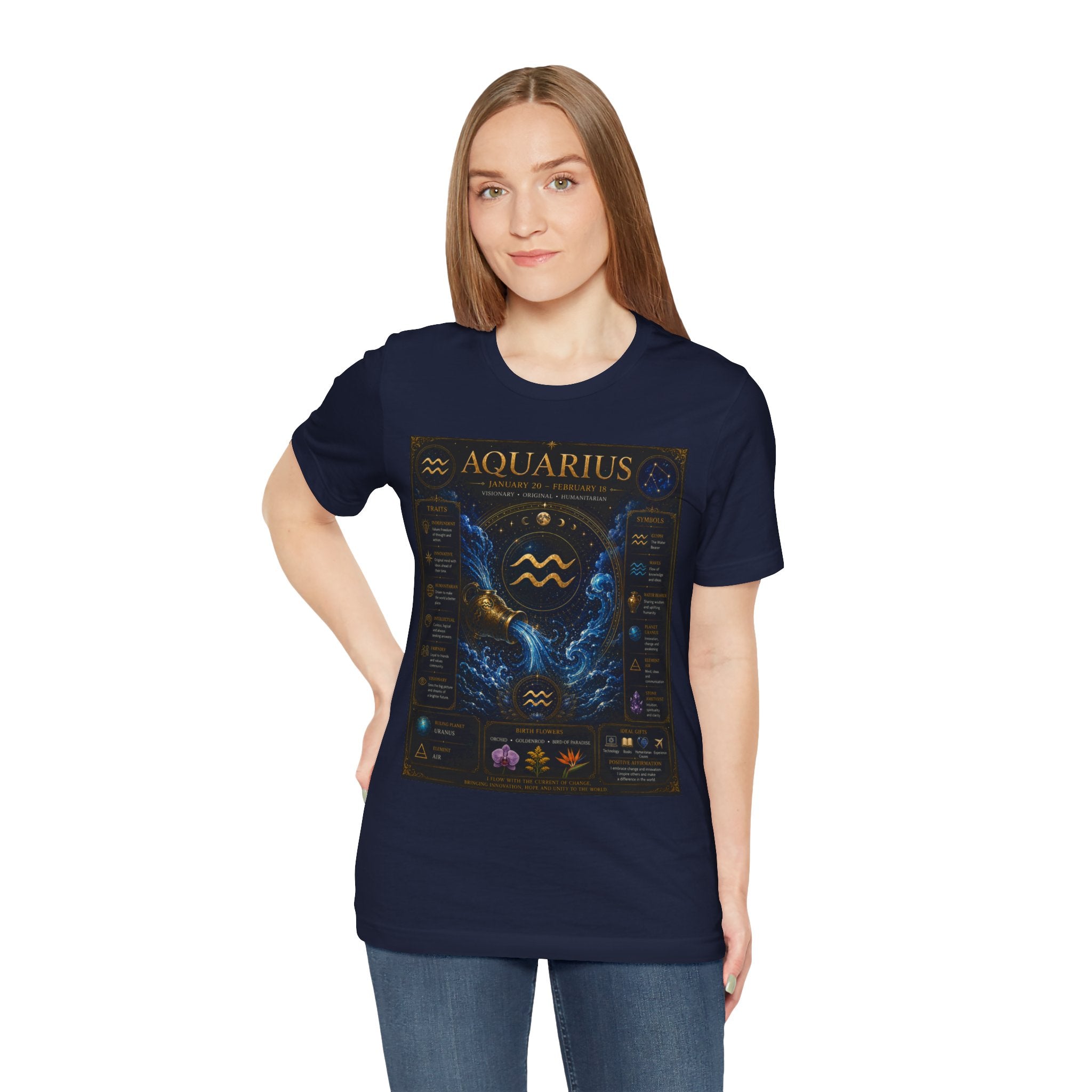 Aquarius Zodiac T-Shirt — Astrology Traits & Birthstone Tee